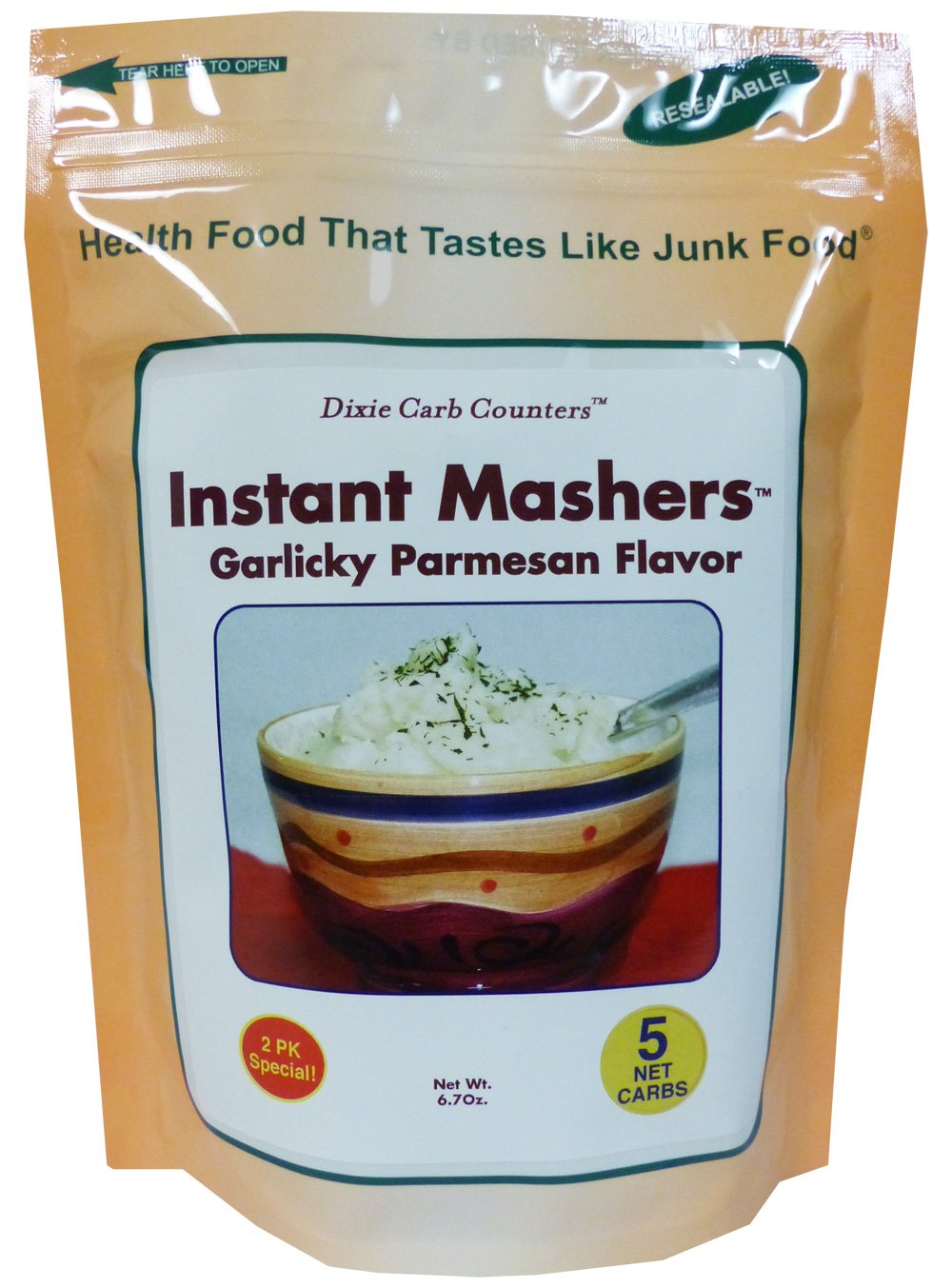 Low Carb Instant Mashed Potatoes Substitute - Dixie Carb Counters Garlic Parmesan Flavor | Keto-Friendly, Gluten-Free Side Dish for Diets & Healthy Meals