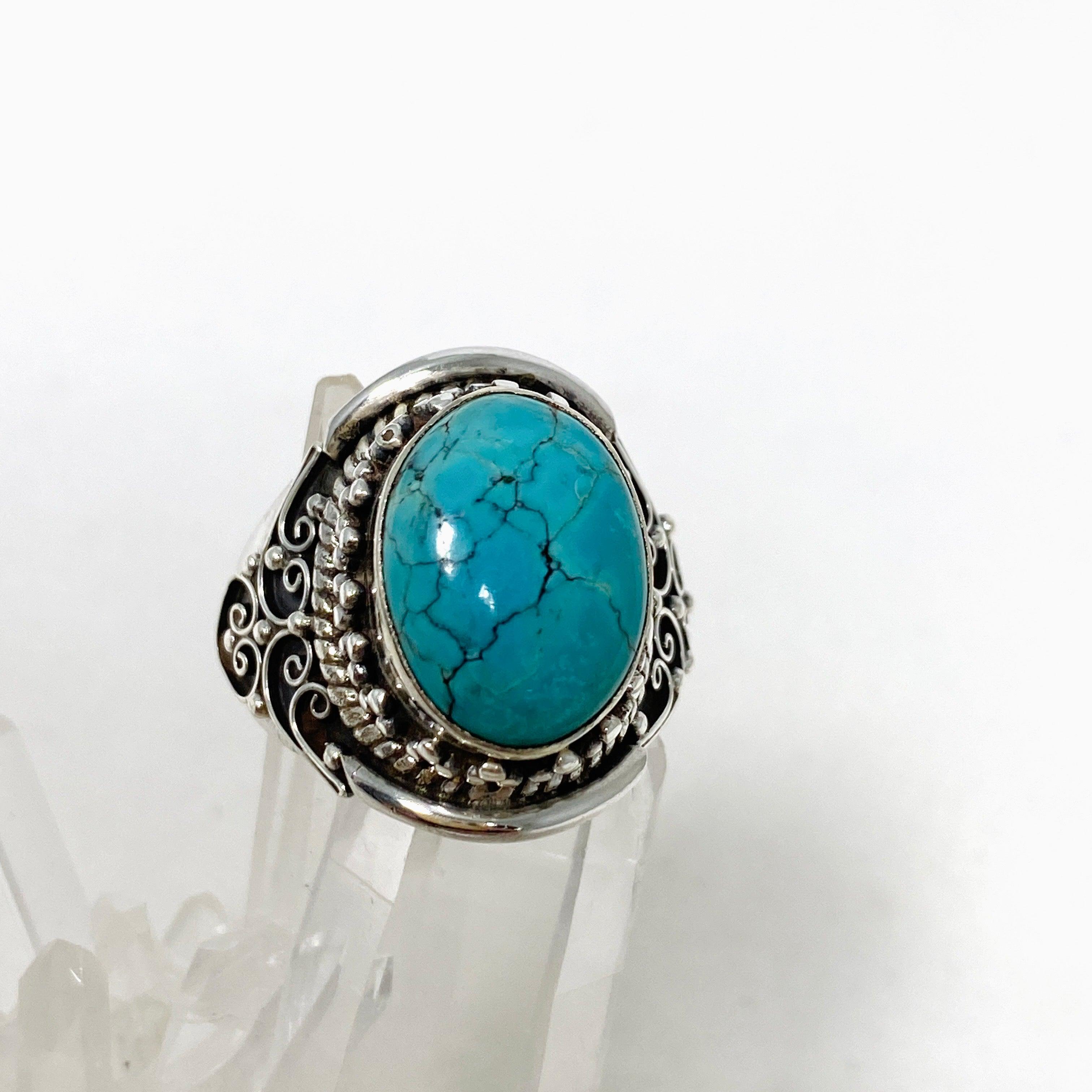 Boho Style Turquoise Ring KRGJ3244 - Handmade Sterling Silver Jewelry for Women, Perfect for Festivals, Beach Parties & Everyday Boho Fashion