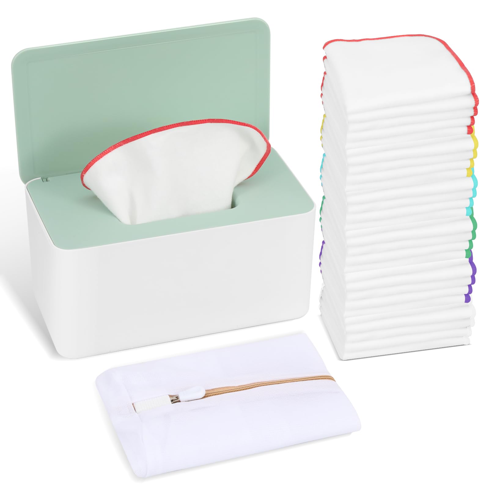 54 Pack Reusable Flannel Baby Wipes with Eco-Friendly Dispenser | Soft Washcloths for Face, Hands & Body | Perfect for Diaper Changes, Bath Time & On-the-Go Cleaning