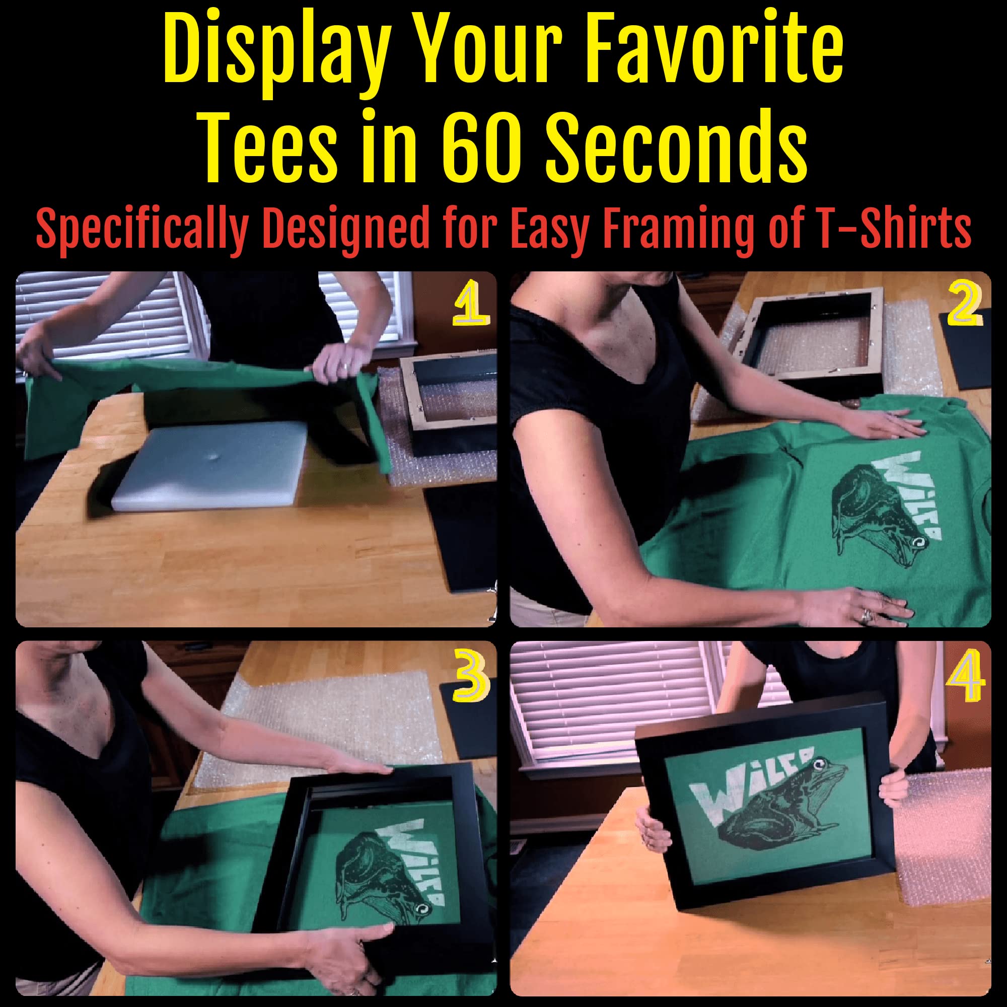2 Pack Original T-Shirt Display Frame with Real Glass - 11x14 Inches Black Shadow Box for Concert, Sports Jersey & Memorabilia Display - Perfect for Wall Mounting and Home Decor