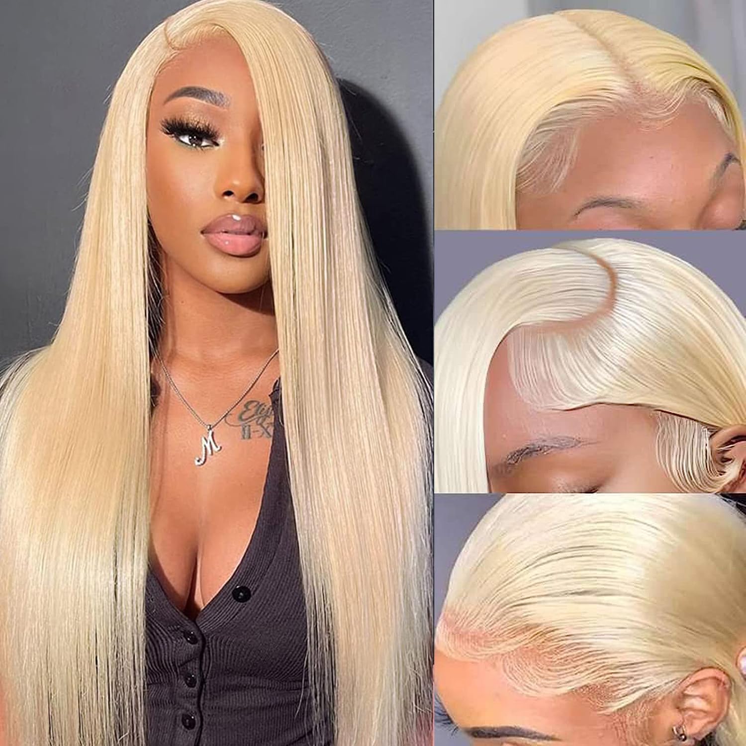 613 Lace Front Human Hair Wig - 22 Inch Straight Blonde Lace Wig with 180% Density & 13x4 HD Transparent Lace - Pre Plucked with Baby Hair - Perfect for Daily Wear, Cosplay, and Special Occasions
