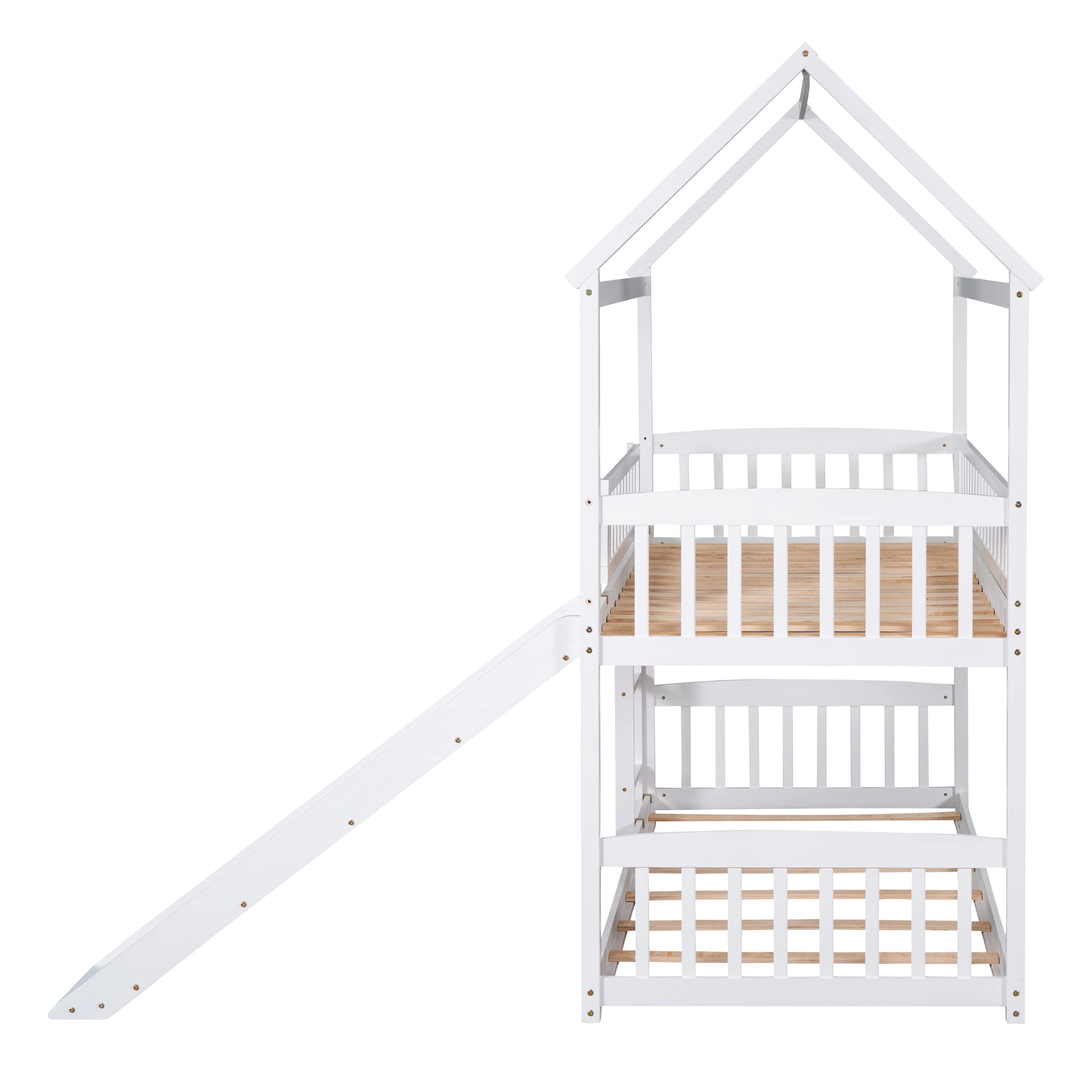 **Kids Wooden Twin Over Twin Bunk Bed with Slide - White Space-Saving Loft Bed for Boys & Girls - Perfect for Small Bedrooms, Playrooms & Shared Kids Rooms**