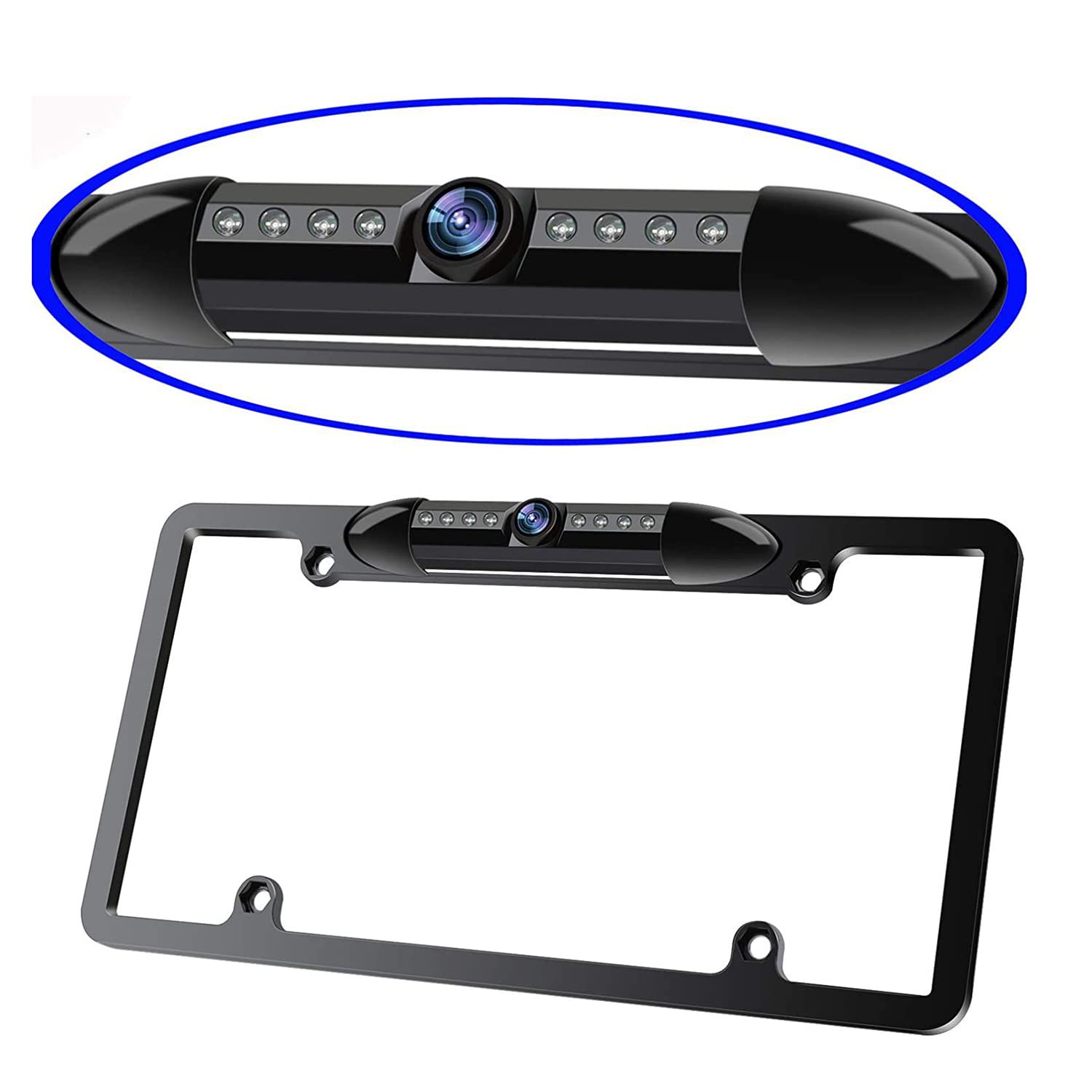 Universal Waterproof License Plate Frame Backup Camera with 8 LED Lights - 170° Wide Angle Rear View Camera for Cars, SUVs & Trucks | Night Vision & All-Weather Parking Aid for Safe Reversing