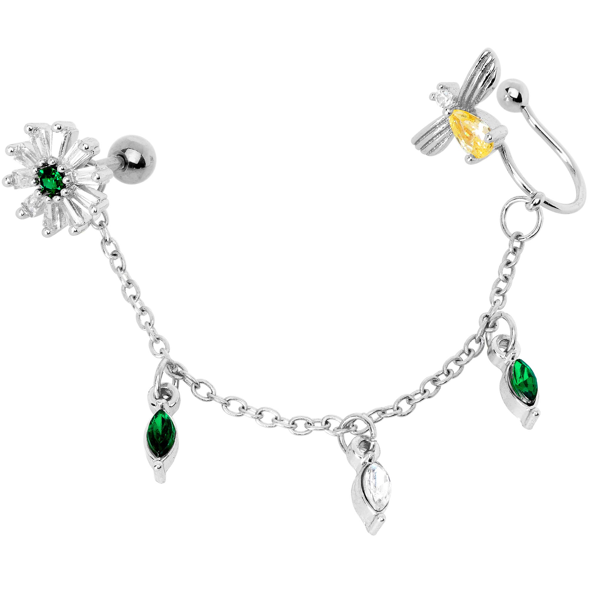 Body Candy 16G Steel Flower Angel Dangle Cuff Chain Cartilage Earrings for Women - 1/4
