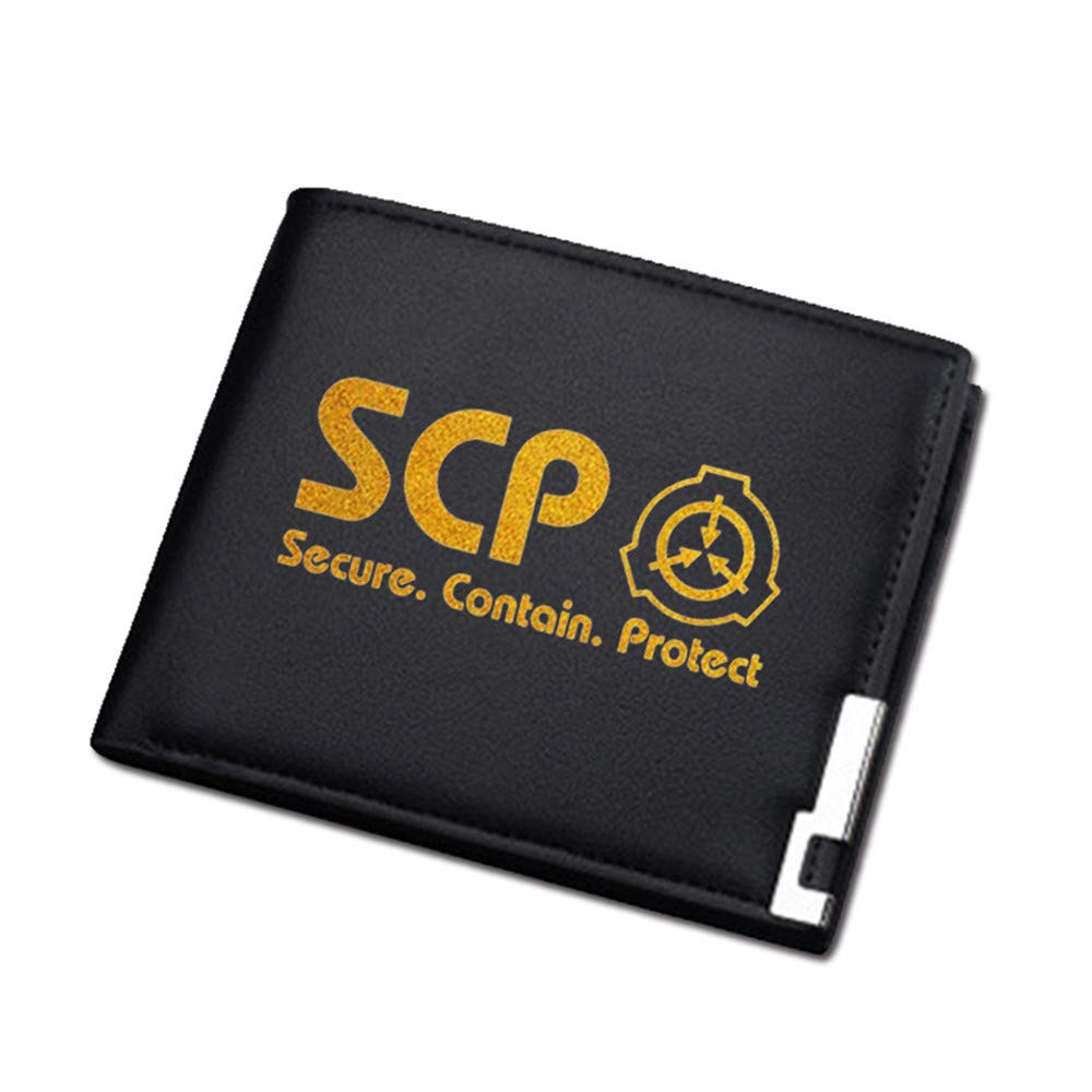 SCP Foundation Gold Print PU Leather Wallet for Men & Women - Slim Bifold ID Card Holder with Coin Pocket - Perfect for Everyday Use, Travel, and Collectors