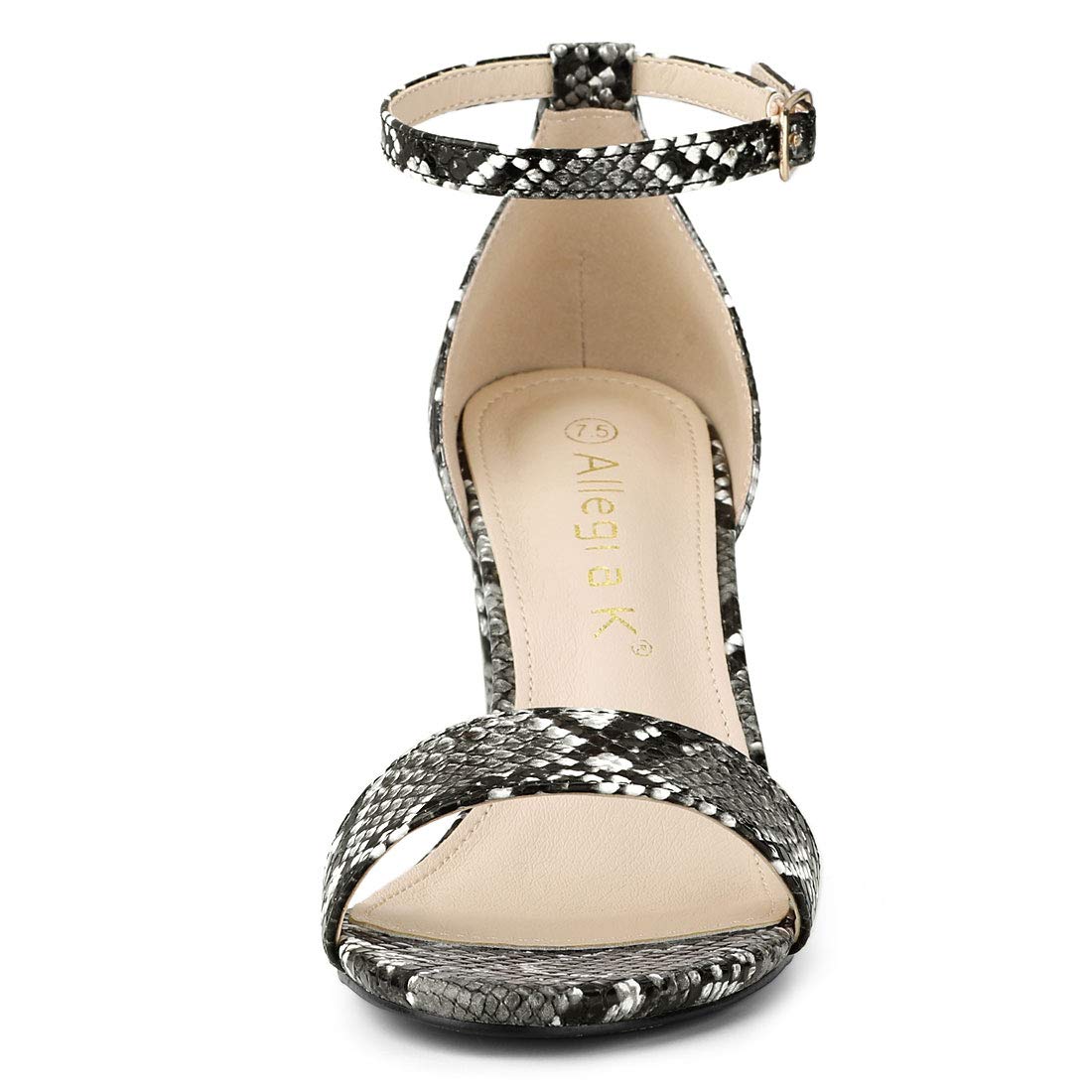 Allegra K Women's Snakeskin Print Chunky Heel Ankle Strap Sandals - Comfortable Dress Shoes for Parties, Weddings & Evening Events