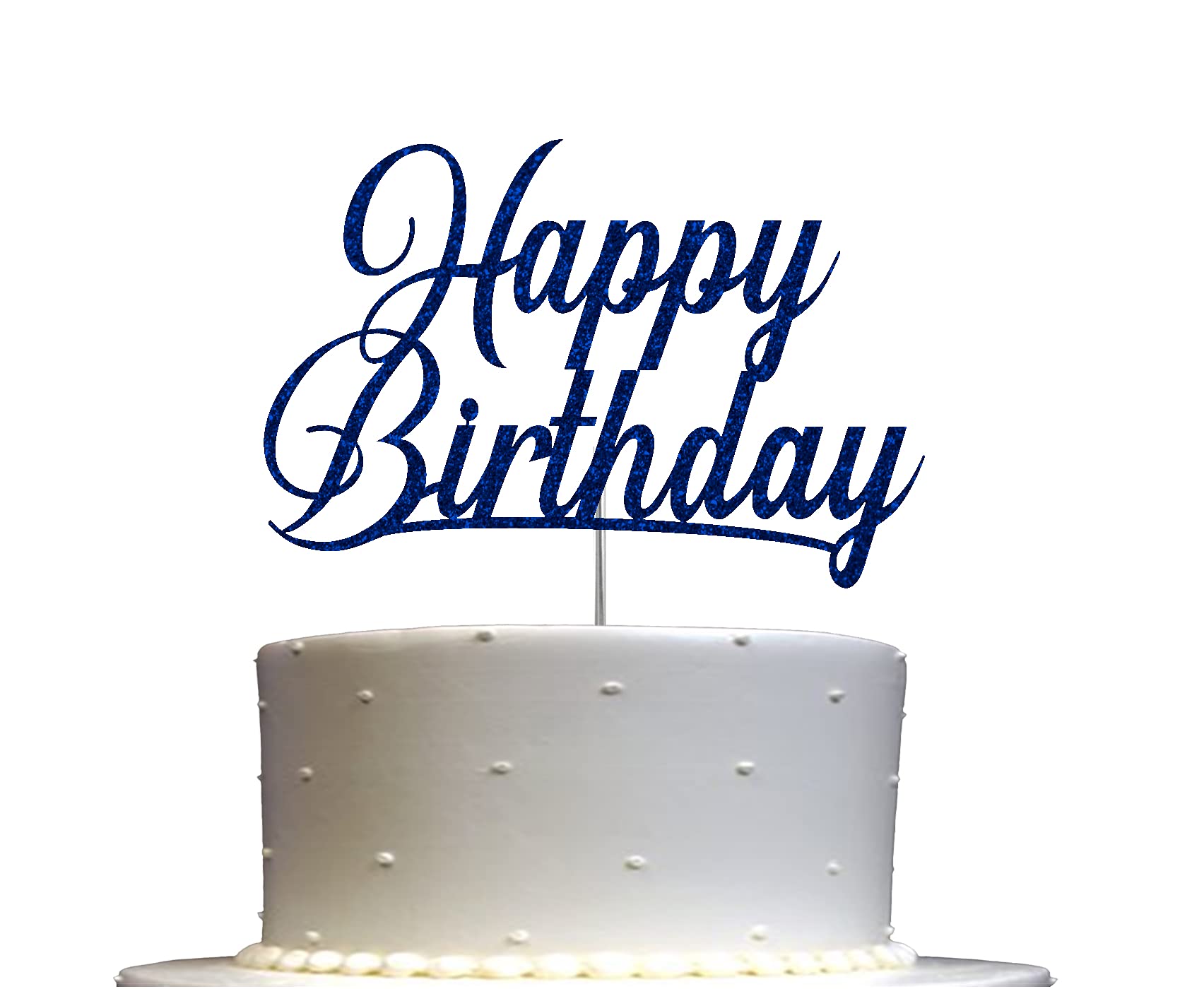 Premium Happy Birthday Glitter Cake Topper - Double Sided Acrylic Party Decoration with Sturdy Stick | Made in USA (Blue) | Perfect for Birthday Cakes, Cupcakes & Party Centerpieces