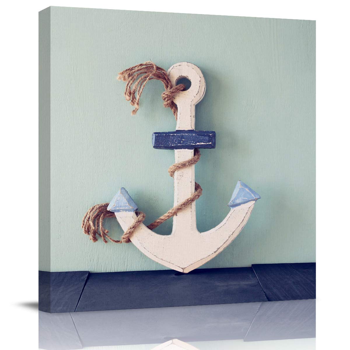 Nautical Anchor Canvas Wall Art - Framed Bathroom Decor Painting for Living Room, Kitchen & Office - Ready to Hang Home Decor | Perfect for Coastal, Beach House & Nautical Theme Interiors