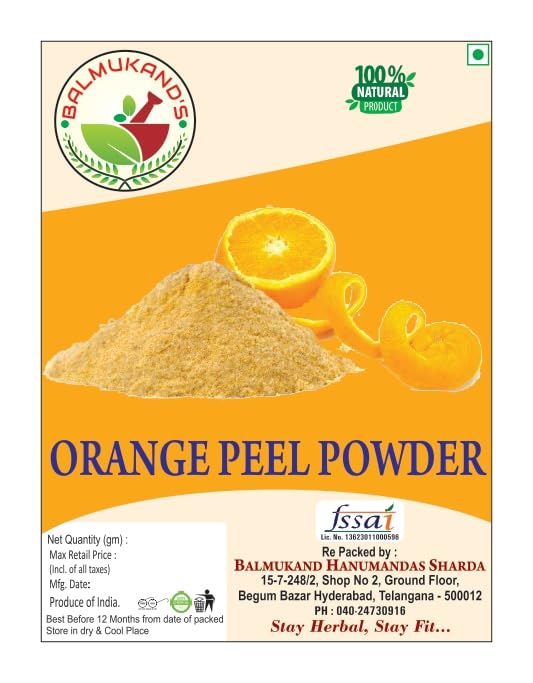 Organic Orange Peel Powder - 200g | Dried Citrus Aurantium Peel | Natural Flavoring for Baking, Tea & Skincare | Vegan & Gluten-Free