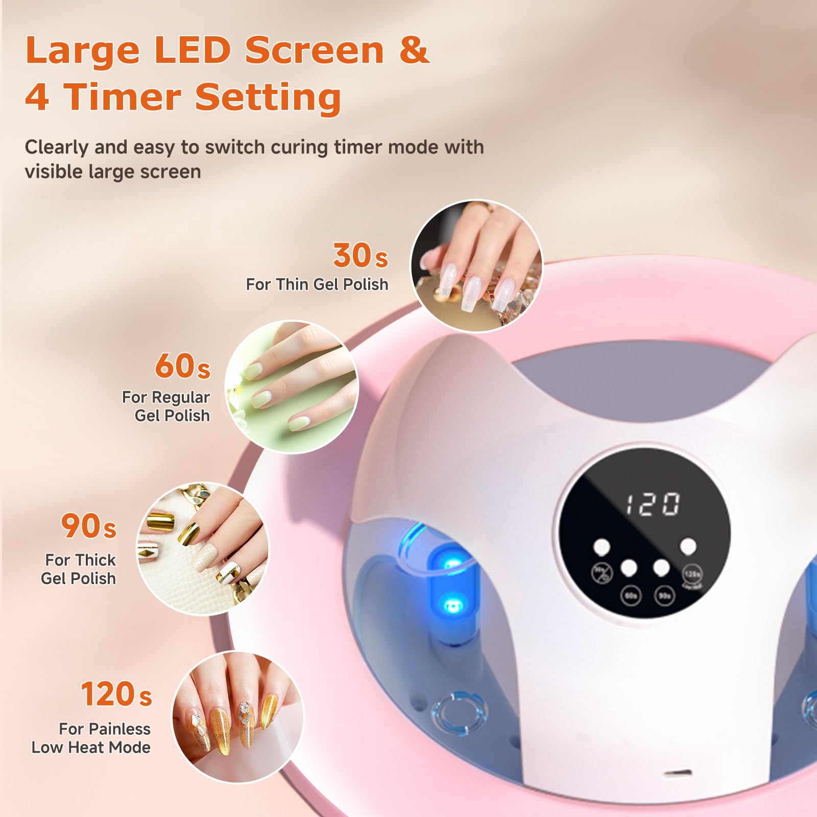 Professional 49W UV LED Nail Lamp with 10 LED Beads & 4 Timer Settings - Fast Curing Gel Nail Dryer for Home & Salon Use, Adjustable 150° Angle & 5 Lampshade Design - Perfect for Gel Polish, Acrylic Nails & DIY Manicures