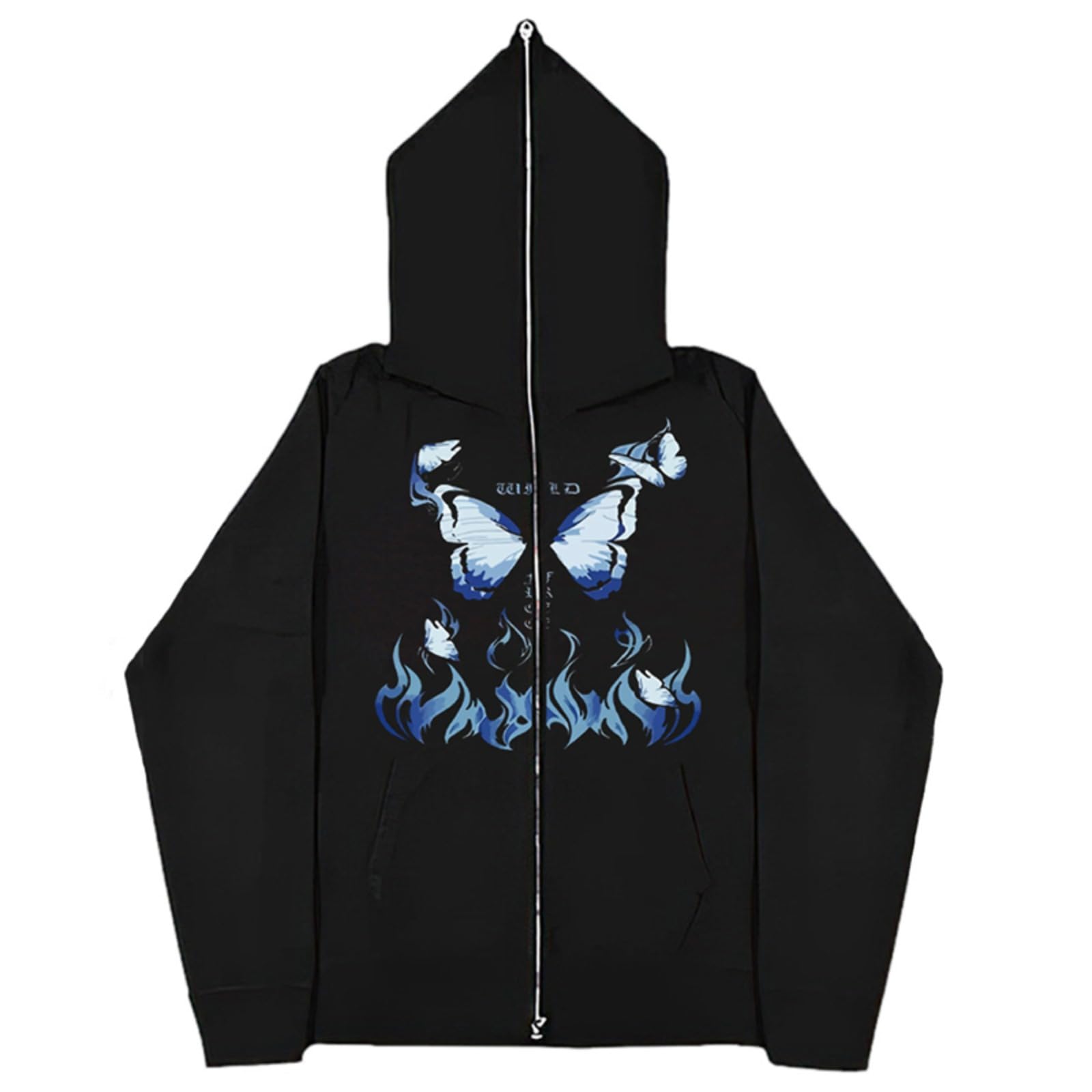 Gothic Butterfly Hoodie for Men & Women - Y2K Full Zip Up Face Cover Hoodie - Emo Japanese Harajuku Oversized Streetwear Jacket | Perfect for Gothic Fashion, Emo Style & Streetwear Outfits