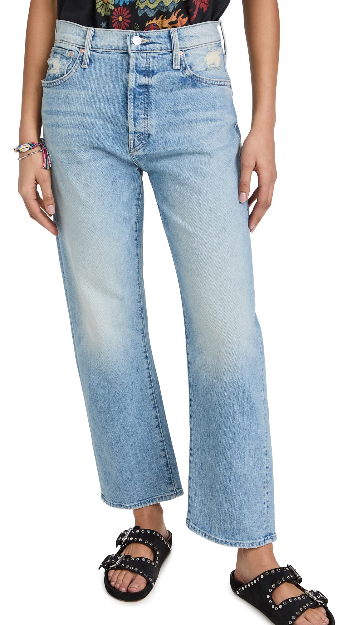 MOTHER Women's The Ditcher High Waist Distressed Crop Jeans - Stylish Ripped Denim for Casual Outfits & Streetwear Fashion