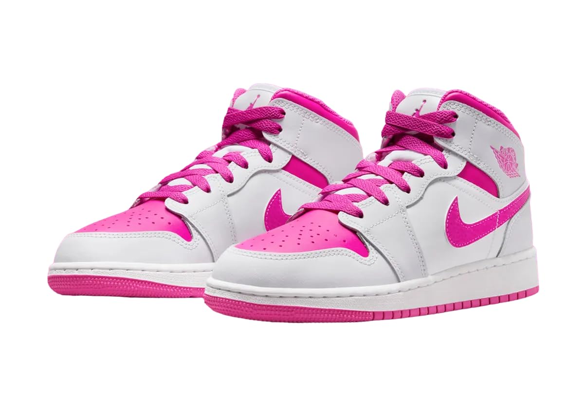 Nike Jordan Air 1 Mid Grade School Sneakers - Iris Whisper/Fire Pink & White (FD8780-500) Size 7Y | Basketball Shoes for Kids | Perfect for School, Sports & Casual Wear