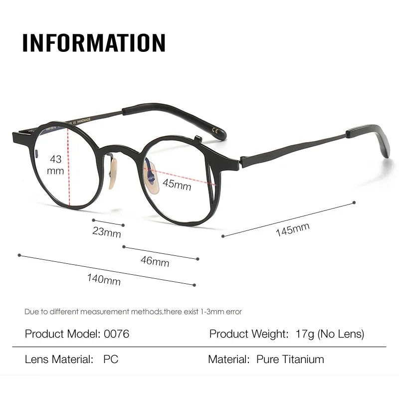 Aror Unisex Full Rim Irregular Round Titanium Eyeglasses Frame 49476 - Lightweight & Durable for Work, Reading & Fashion