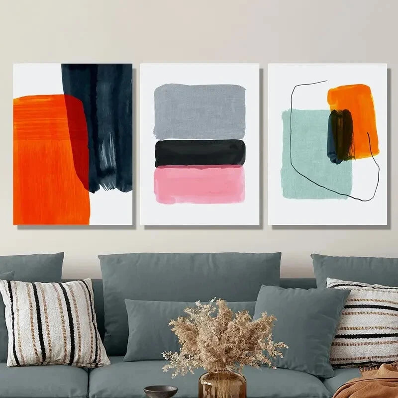 3-Piece Abstract Geometric Line Art Metal Prints - Ready to Hang Wall Decor for Living Room, Bedroom & Office