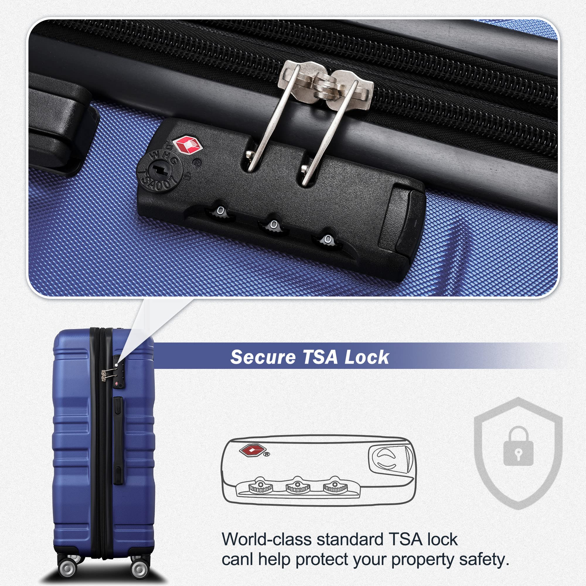 Merax Expandable Spinner Luggage Set - 3-Piece ABS Hardside Suitcase with TSA Lock, Lightweight (20/24/28 Inch) Navy Blue - Perfect for Travel, Business Trips & Vacations