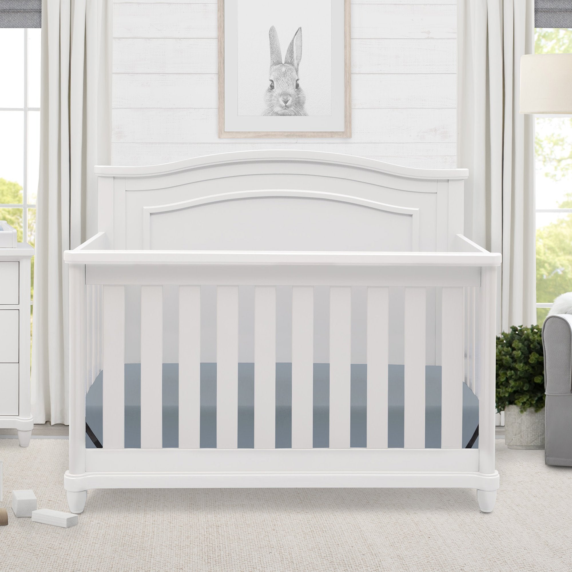Belmont 4-in-1 Convertible Baby Crib - White Nursery Furniture for Newborn to Toddler Bed | Perfect for Modern Nursery, Bedroom & Daycare Use