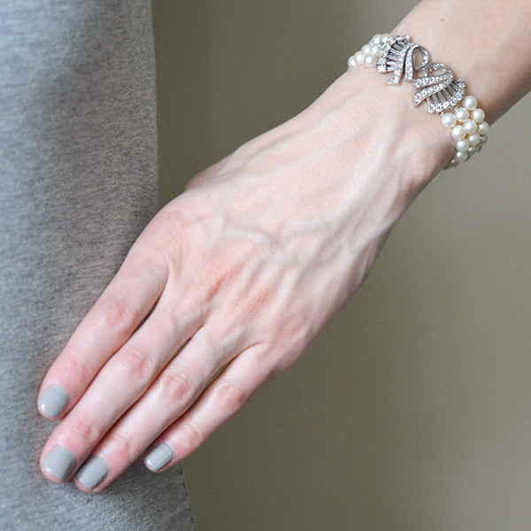 Vintage 14kt Gold 3-Strand Pearl & Diamond Bracelet for Women - Elegant Jewelry Gift for Weddings, Anniversaries & Special Occasions