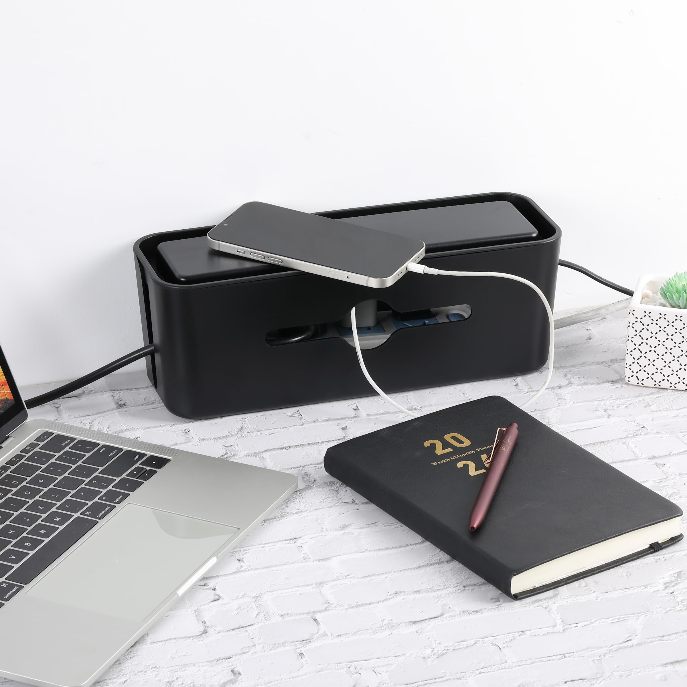 Bates Small Cable Management Box - Cord Organizer & Hider Box for Wires on Floor - Power Strip Cover & Baby Proof Solution - Perfect for Home Office, Living Room, and Nursery Organization
