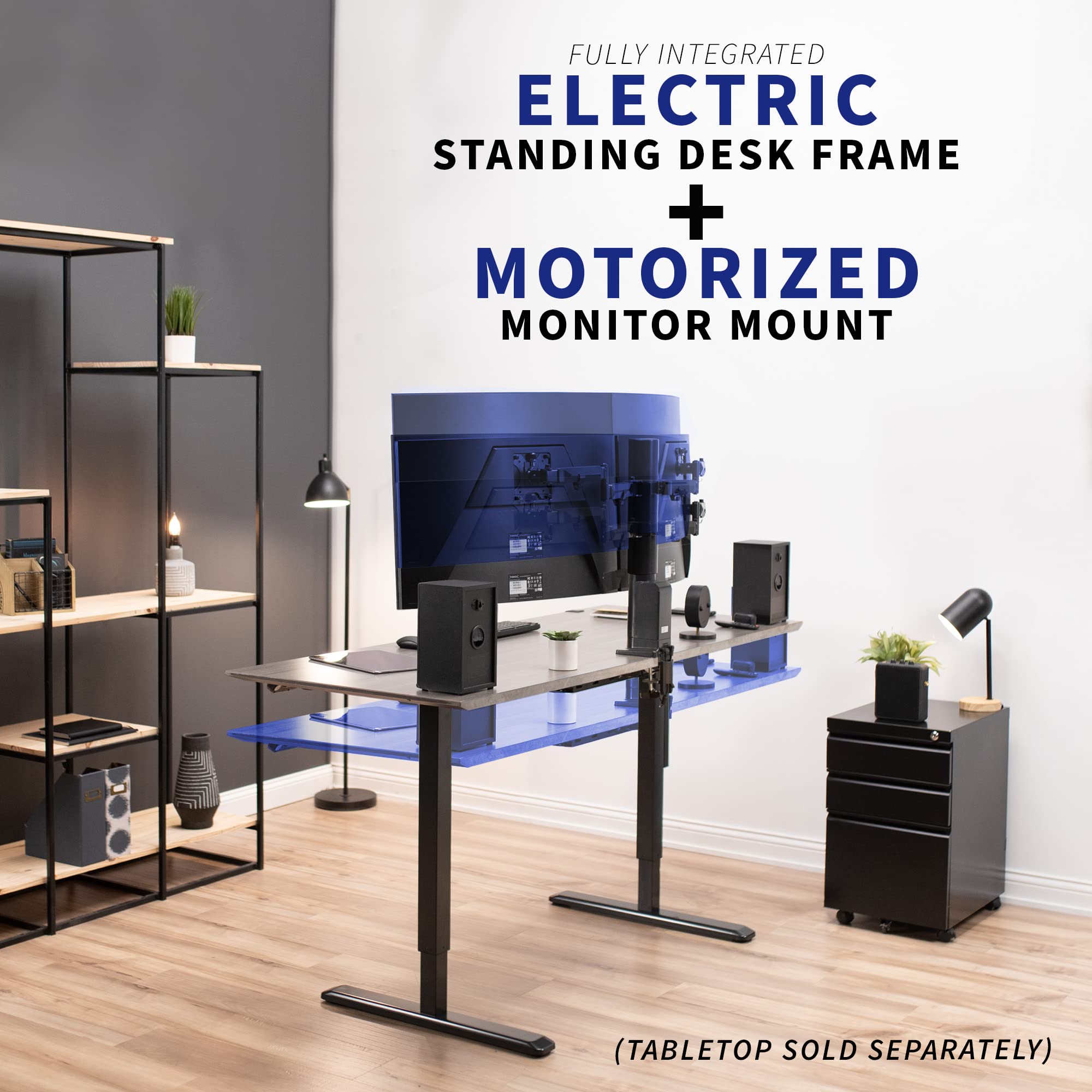 VIVO Electric Standing Desk Frame with Motorized Monitor Mount - 1-Touch Height Adjustment, Supports Up to 32