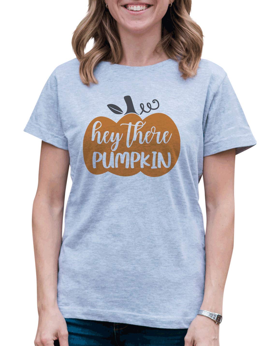 7 ate 9 Apparel Women's Hey There Pumpkin Shirt - Cute Fall Graphic Tee for Women | Perfect for Halloween, Thanksgiving & Autumn Outfits