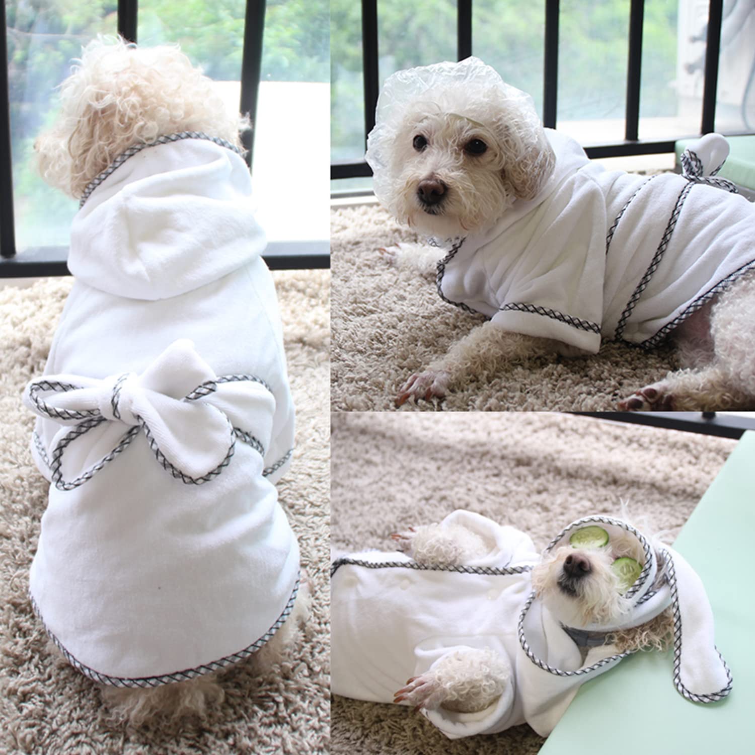 Premium Dog Bathrobe - Microfiber Fast Drying Absorbent Hooded Bath Towel for Small Medium Large Dogs & Cats (3XL, White) | Post-Bath Drying & Grooming, Spa Day, Pet Relaxation at Home