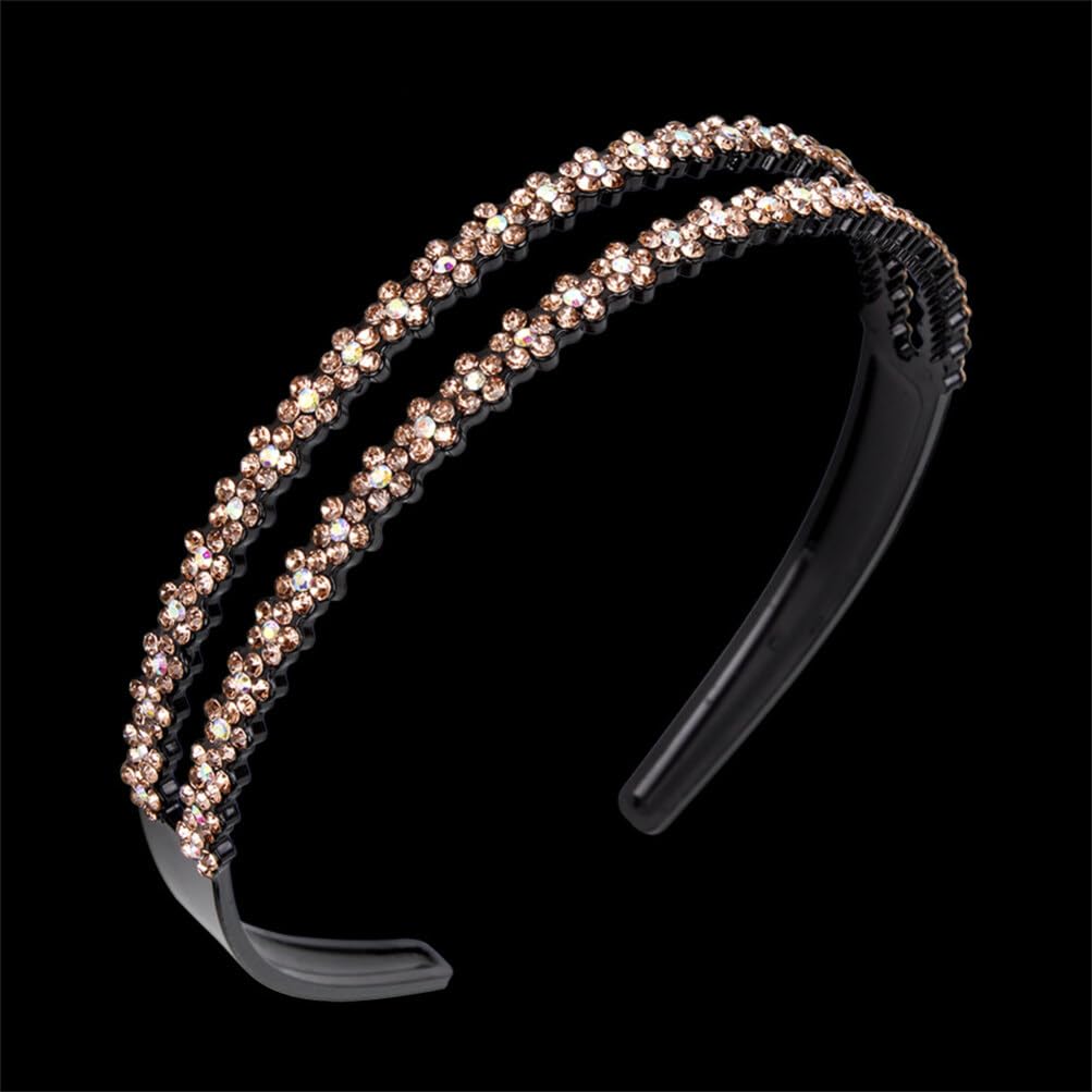 Lurrose 3-Pack Crystal Teeth Headbands for Women - Rhinestone Flower Hard Plastic Double Row Non-Slip Hair Bands | Perfect for Weddings, Parties, and Special Occasions