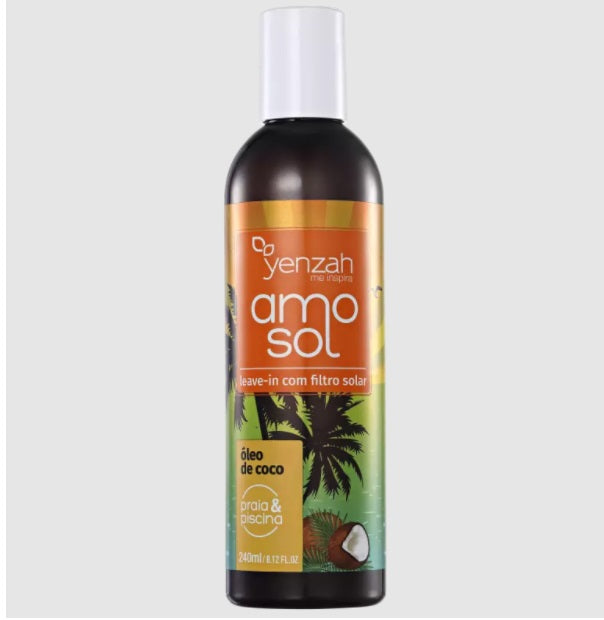 Yenzah Amo Sol Coconut Leave-In Conditioner 240ml - Post Sun Solar Beach & Pool Protection for Hair - Hydrates & Repairs Sun-Damaged Hair - Perfect for Beach Days, Swimming & Summer Hair Care