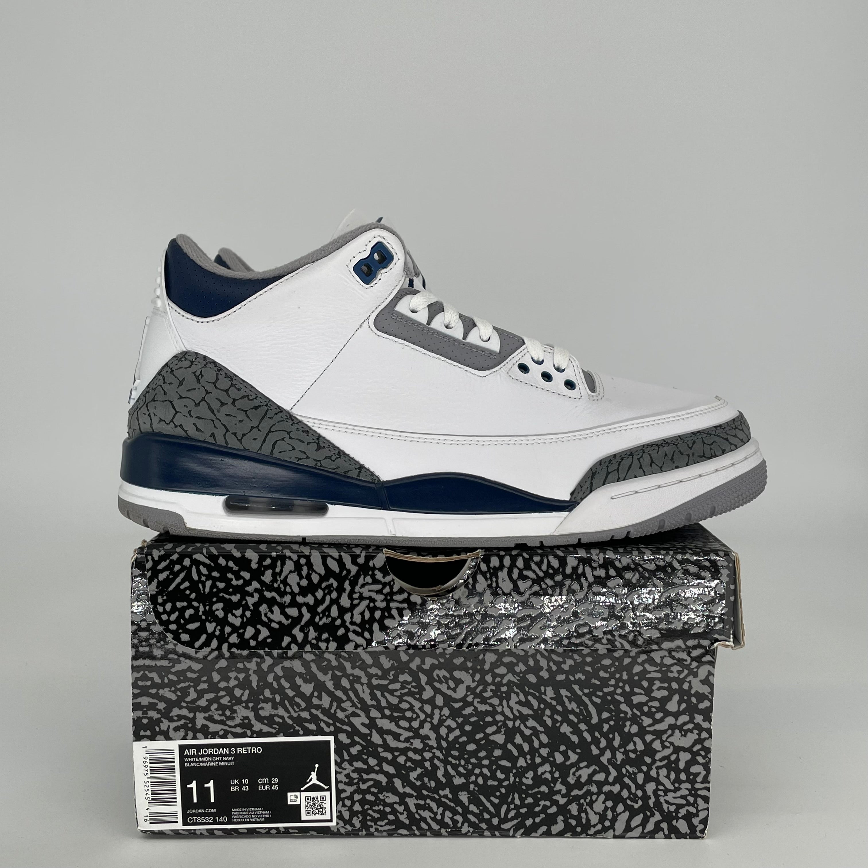 AIR JORDAN 3 Retro Midnight Navy Men's Basketball Shoes Size 11 - CT8532-140 | Authentic Sneakers for Casual Wear, Sports & Street Fashion