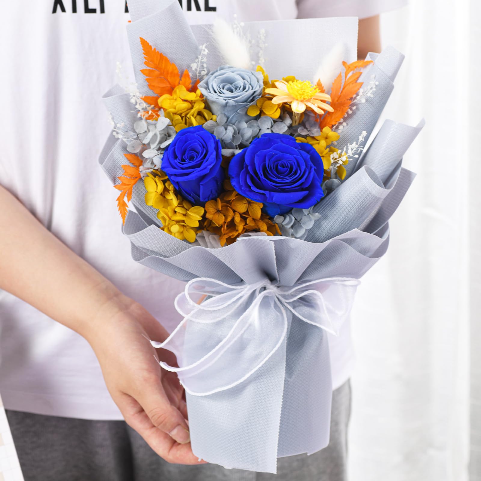 Premium Preserved Blue Rose Bouquets - Long Lasting 1-3 Years | Birthday & Anniversary Flowers for Women, Mom, Wife, Grandma | Perfect for Home Decor, Wedding Centerpieces & Romantic Gifts