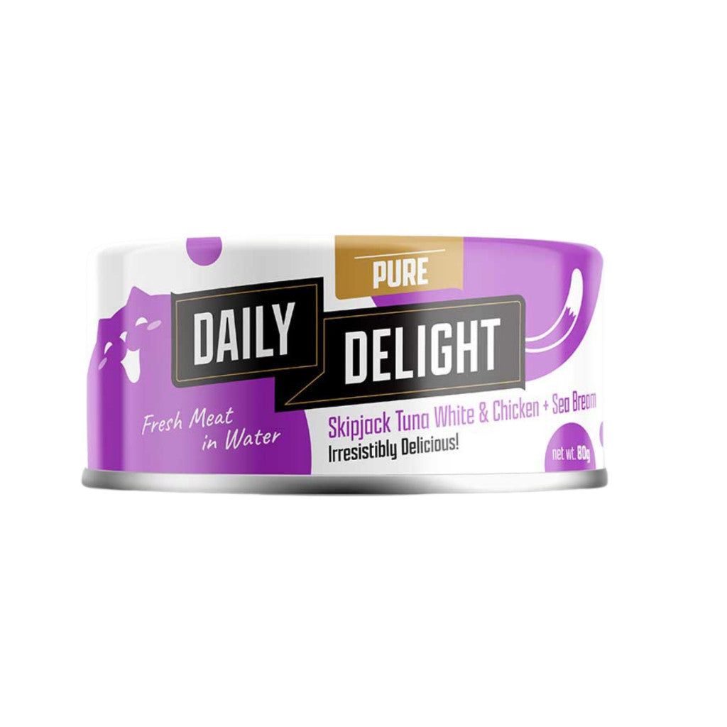 24-Pack Daily Delight Pure Wet Cat Food 80g - Grain Free, Premium Quality, Easy to Digest with Skipjack & Baby Clam - Perfect for Kittens, Adult Cats & Senior Felines at Home or Travel