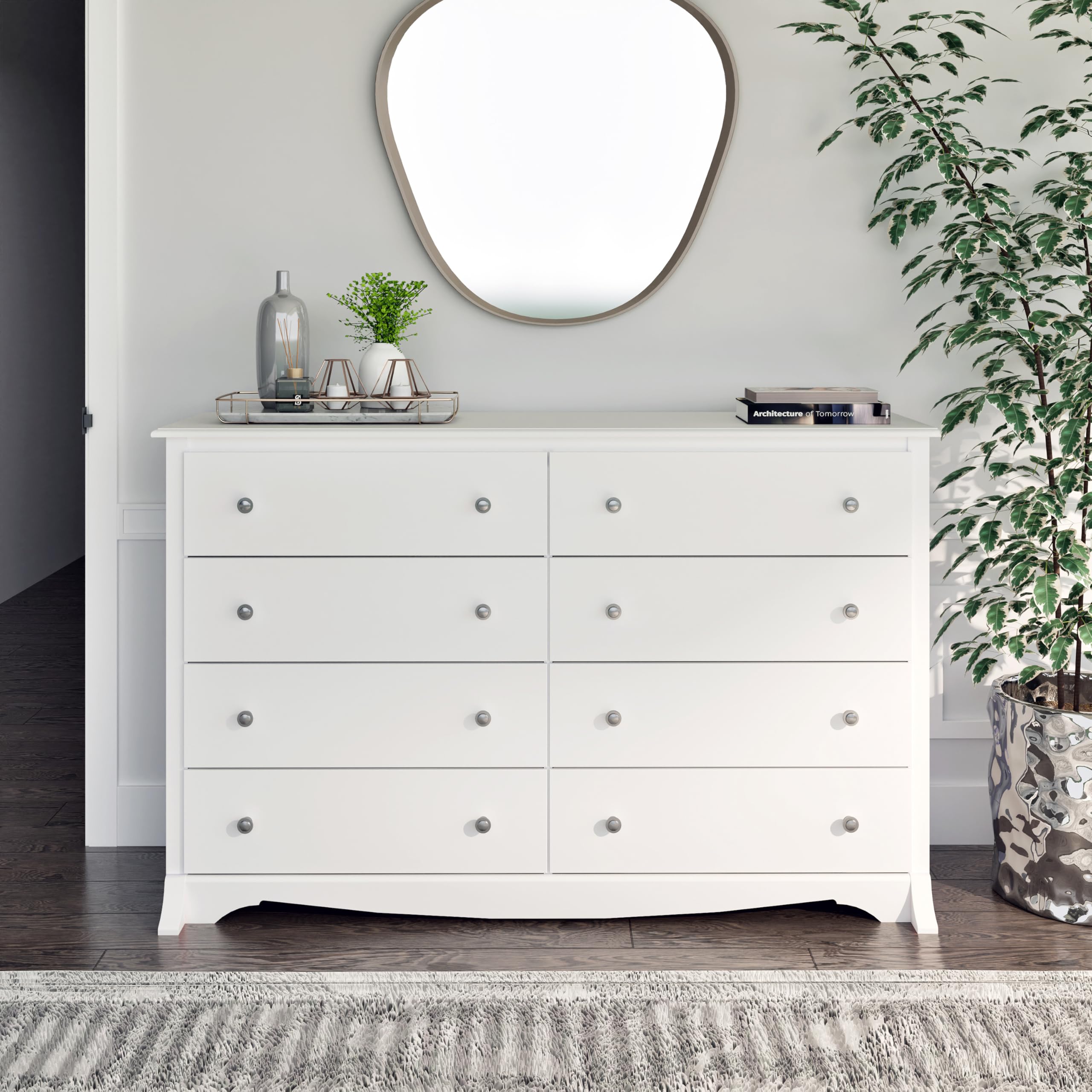 Prepac Sonoma 8-Drawer Double Dresser - White Wide Chest of Drawers for Bedroom Storage & Organization (17.25