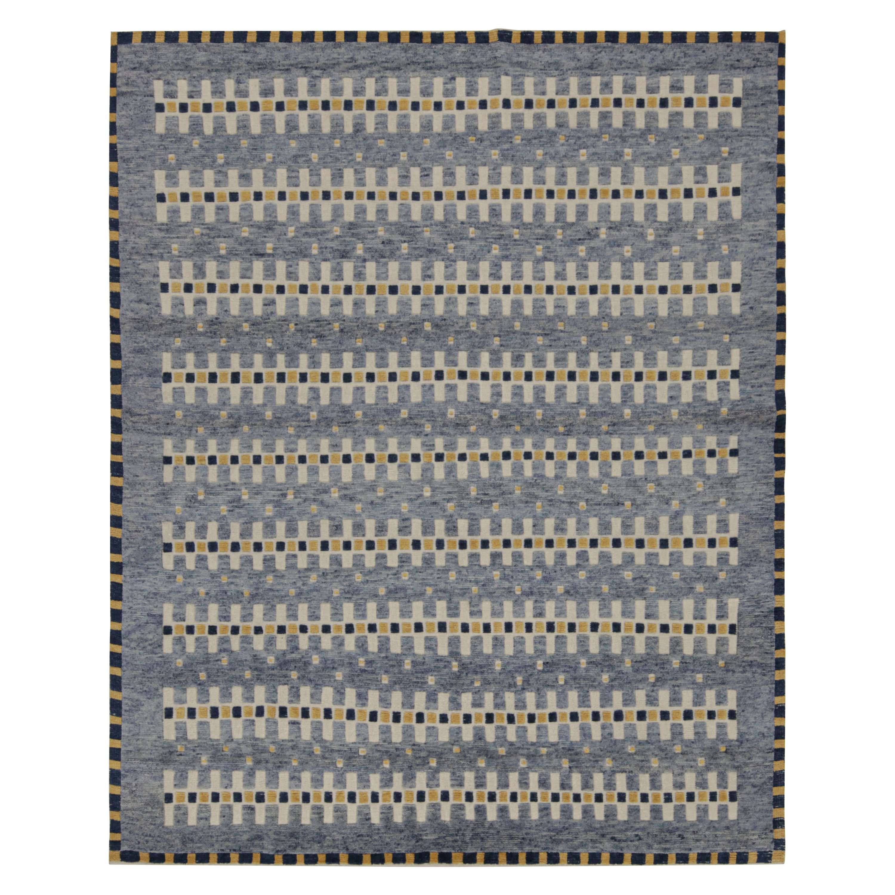 Blue Transitional Swedish Inspired Wool Rug 8'1 x 9'11 - Soft Handmade Area Carpet for Living Room, Bedroom & Office Decor