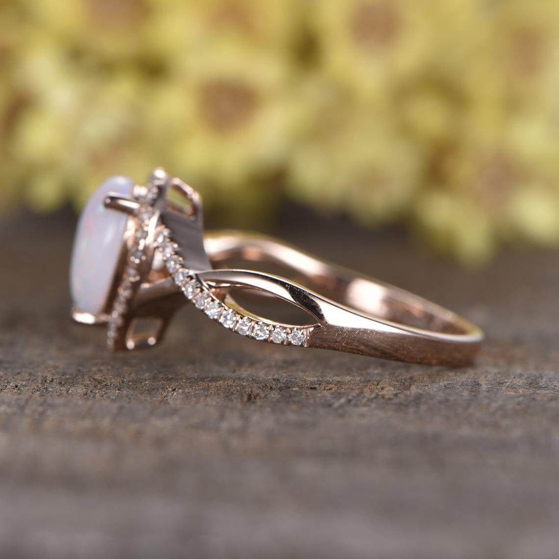 Natural Pear Opal Diamond Engagement Ring - Vintage Style Infinity Band for Wedding, Proposal & Anniversary Gifts | Perfect for Bridal Jewelry & Special Occasions
