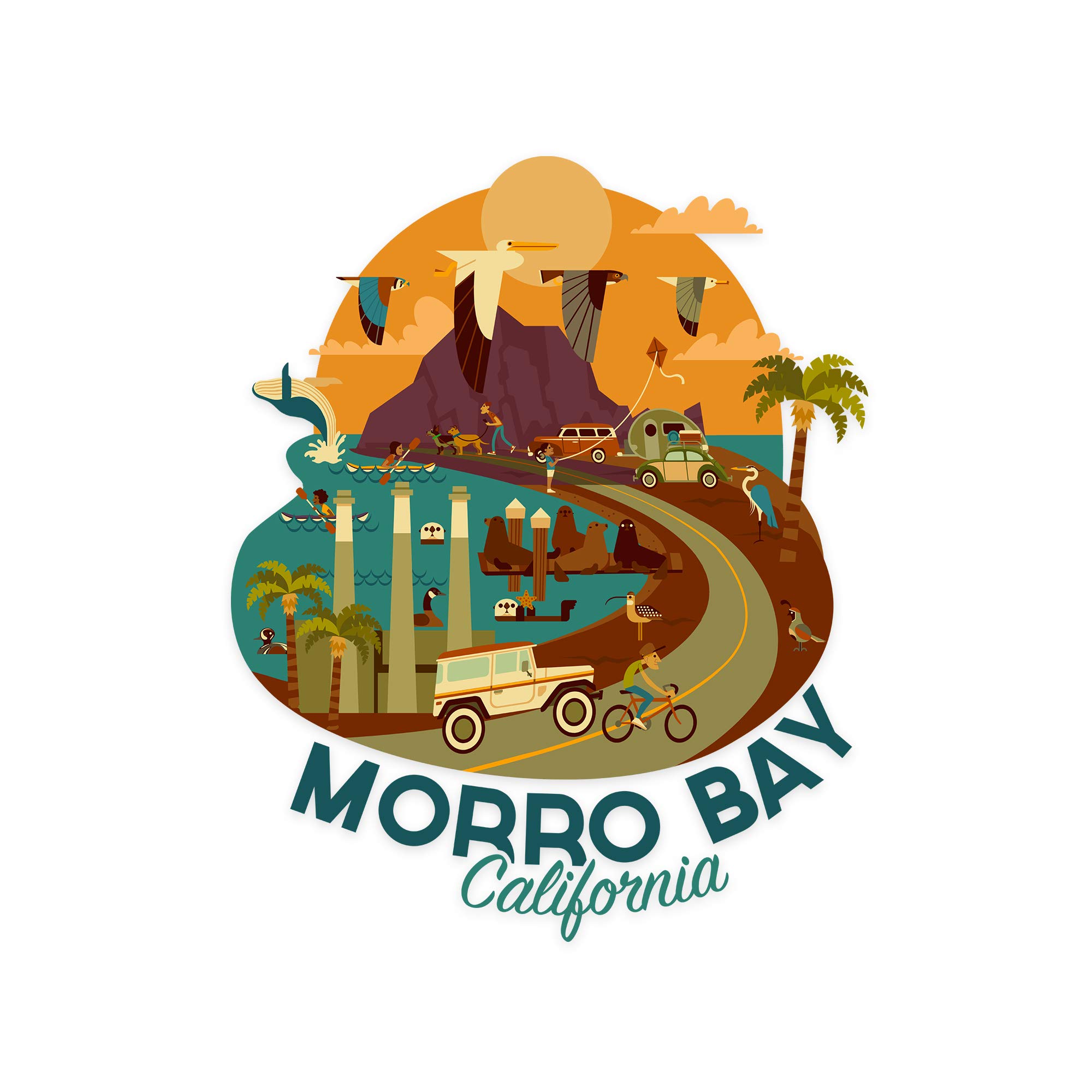 Morro Bay California Geometric Contour Vinyl Die-Cut Sticker - Waterproof Decal for Cars, Water Bottles, Laptops, Coolers - Small Size - Perfect for Outdoor Adventures, Travel Gear & Personalizing Your Belongings