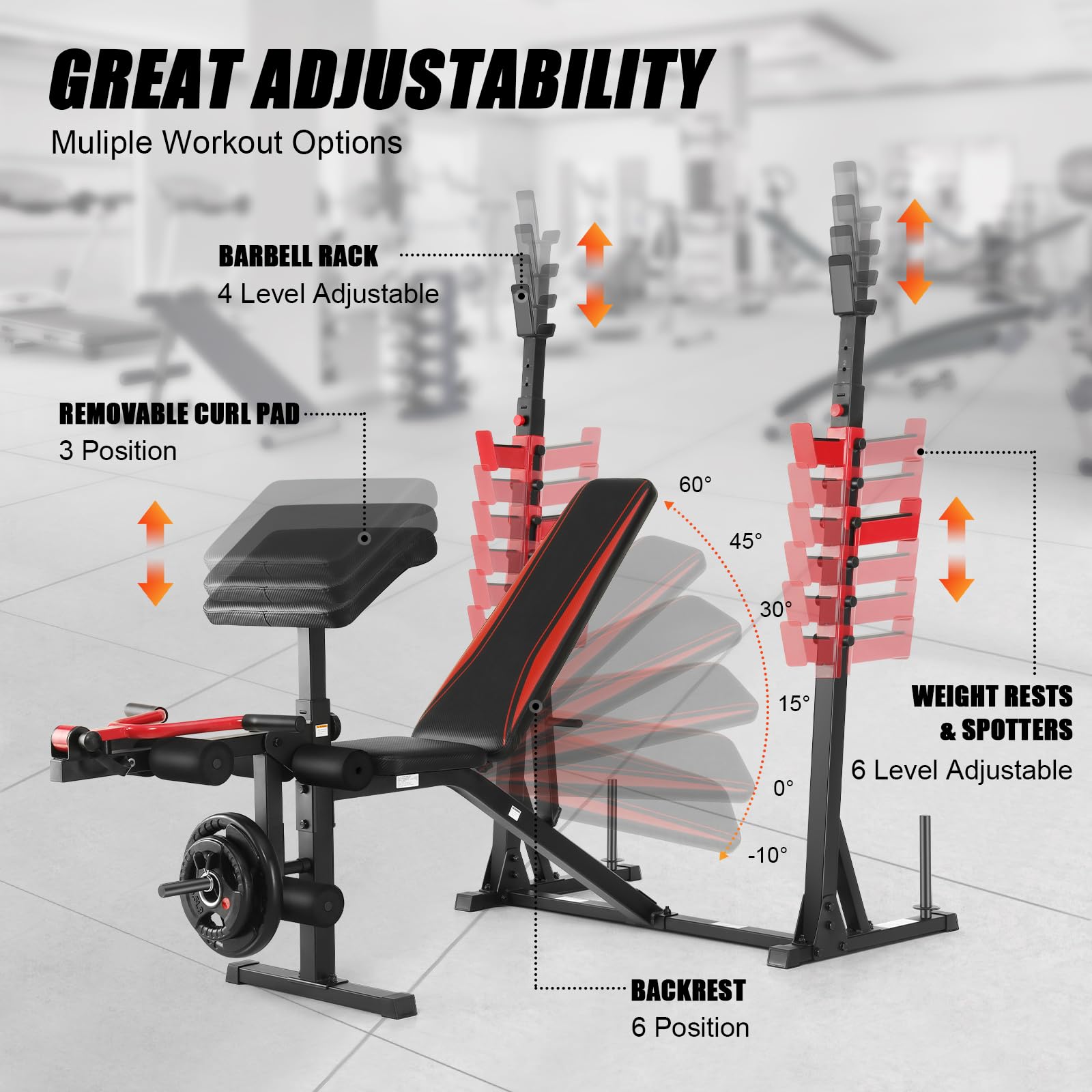 Aceshin 900 LBS Adjustable Olympic Weight Bench with Squat Rack - Multi-Function Home Gym Equipment for Bench Press, Leg Extension & Preacher Curl | Perfect for Strength Training, Bodybuilding & Home Workouts