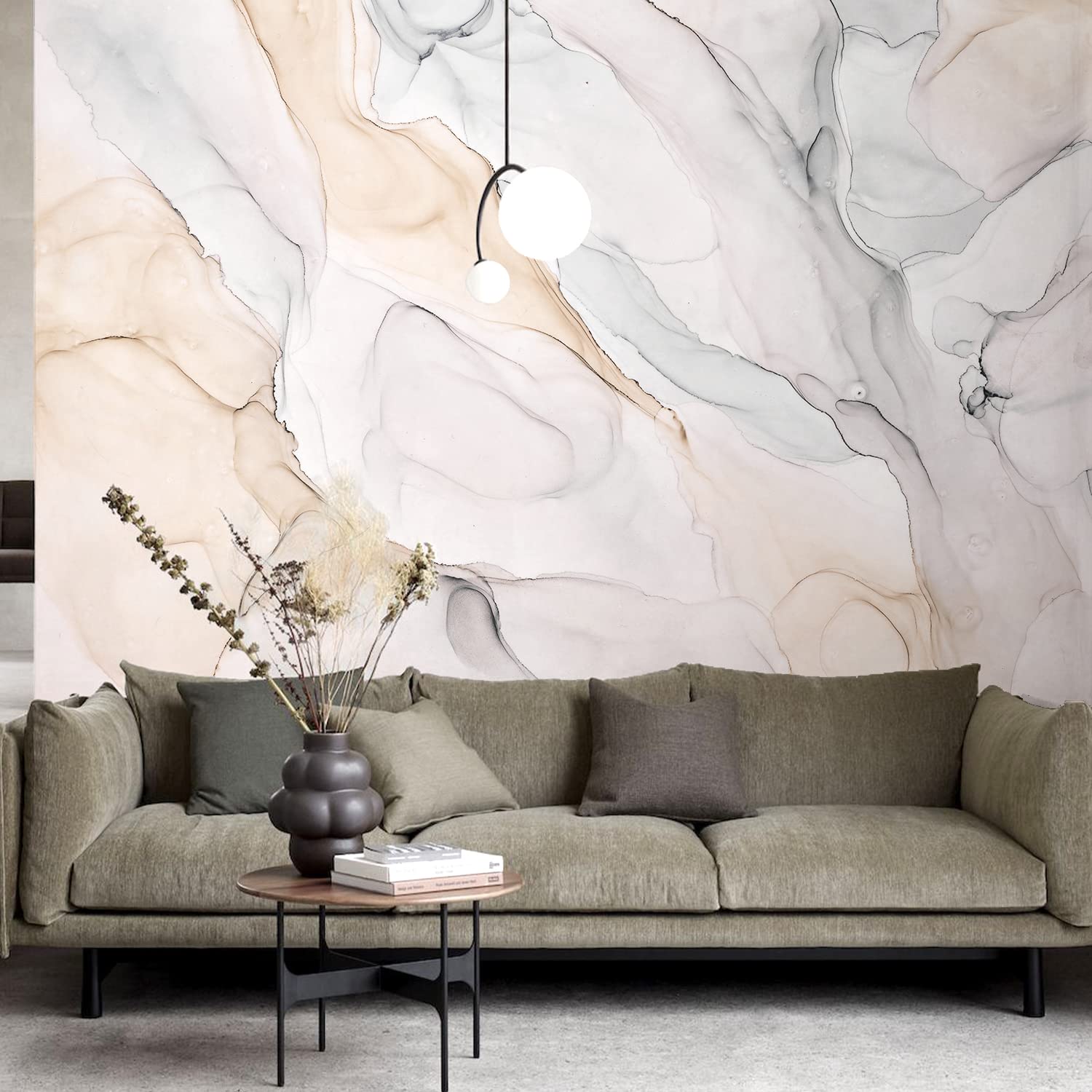 FunLife Peel and Stick Art Deco Marble Wall Mural - Self-Adhesive Large Wallpaper for Bedroom, Living Room, Office Decor - 15.74