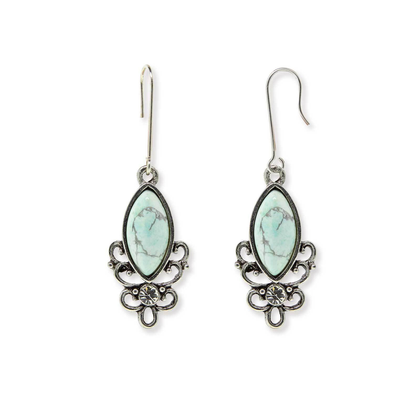 1928 Jewelry Classic Filigree Navette Gemstone Earrings - Vintage Inspired Dangle Earrings for Women - Perfect for Weddings, Parties & Special Occasions