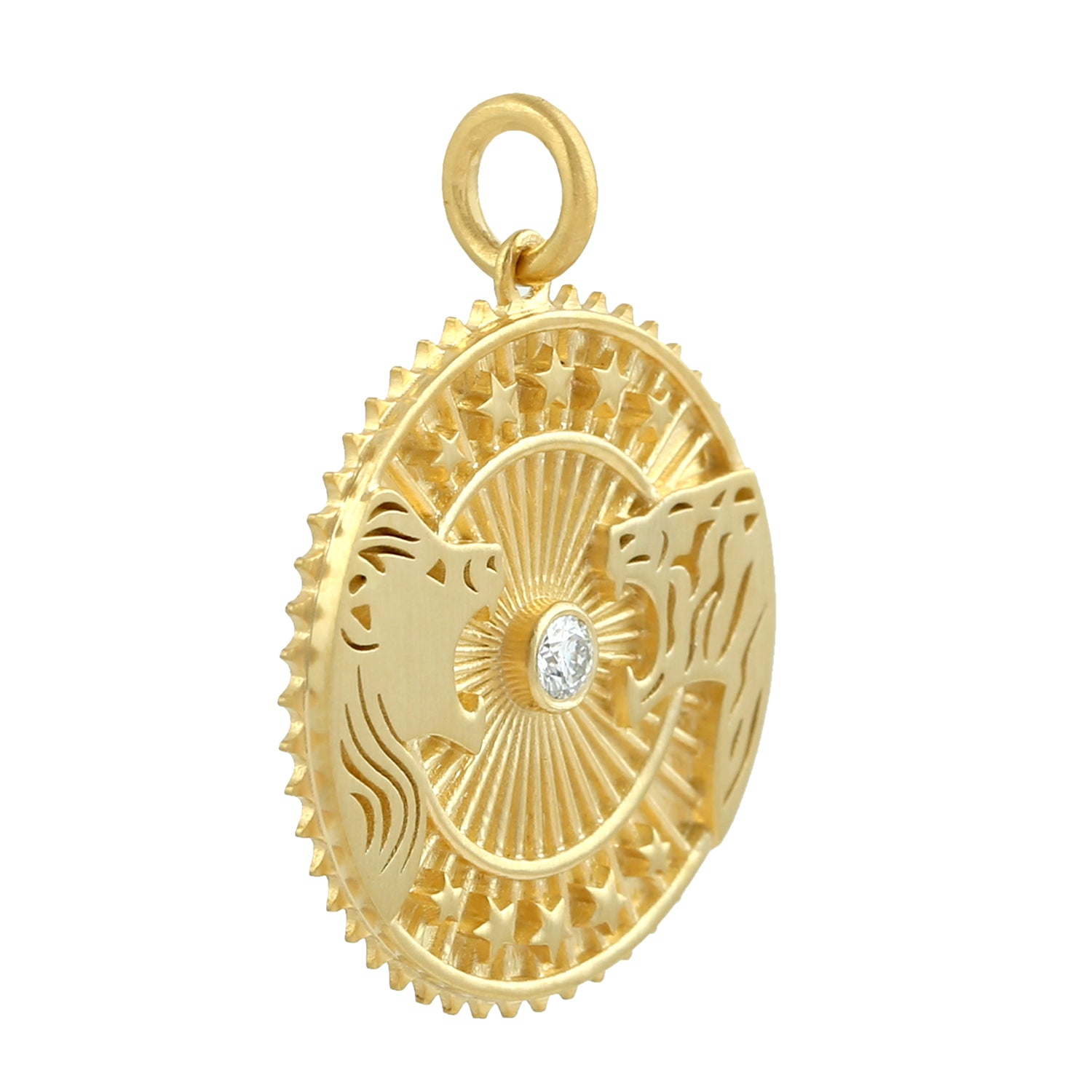 14K Yellow Gold Lion & Tiger Charm Pendant with Diamond Bezel Set - Perfect for Gifts, Jewelry Collection & Special Occasions