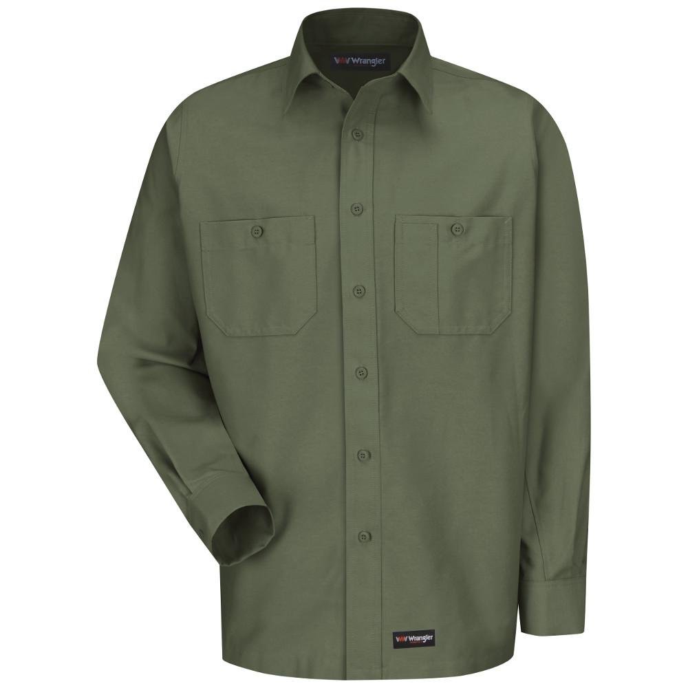 Wrangler Men's Long Sleeve Work Shirt - Durable Cotton Workwear for Construction, Farming & Outdoor Jobs | Comfortable Workshirt for Tough Jobs