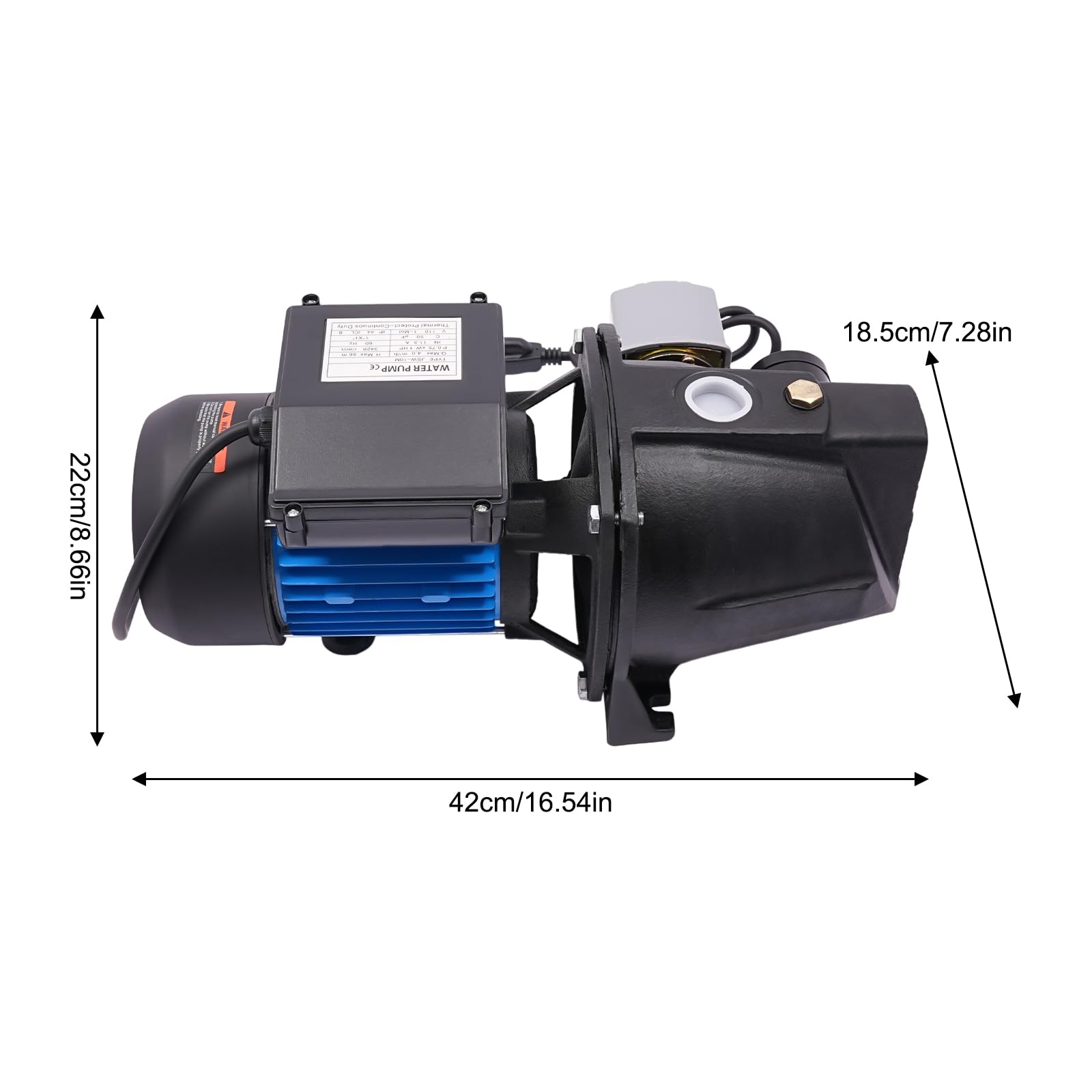 1 HP Shallow Well Pump with Ejector Kit - Cast Iron Jet Water Pump for Home, Farm & Garden Use, 25ft Max Well Depth, 110V Automatic Pressure Switch, Ideal for Lawn Irrigation, Water Transfer & Household Water Supply