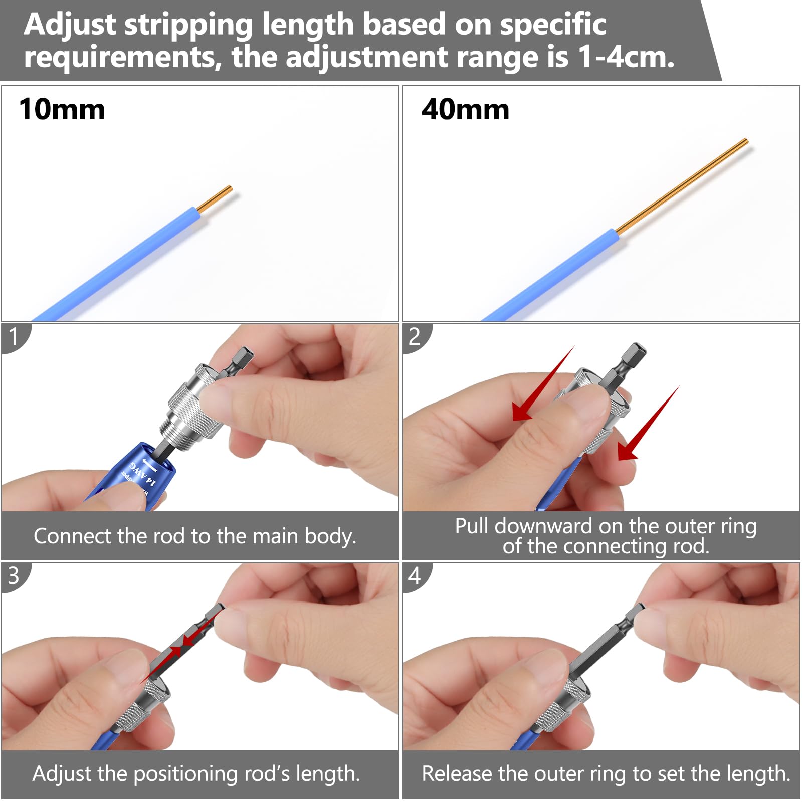 Professional Electric Wire Stripper for Drill - AWG 14-12-10-8-6 Gauge Cable Stripping Tool with Twisting Function | Ideal for Electricians, DIY Projects & Power Drill Cable Preparation