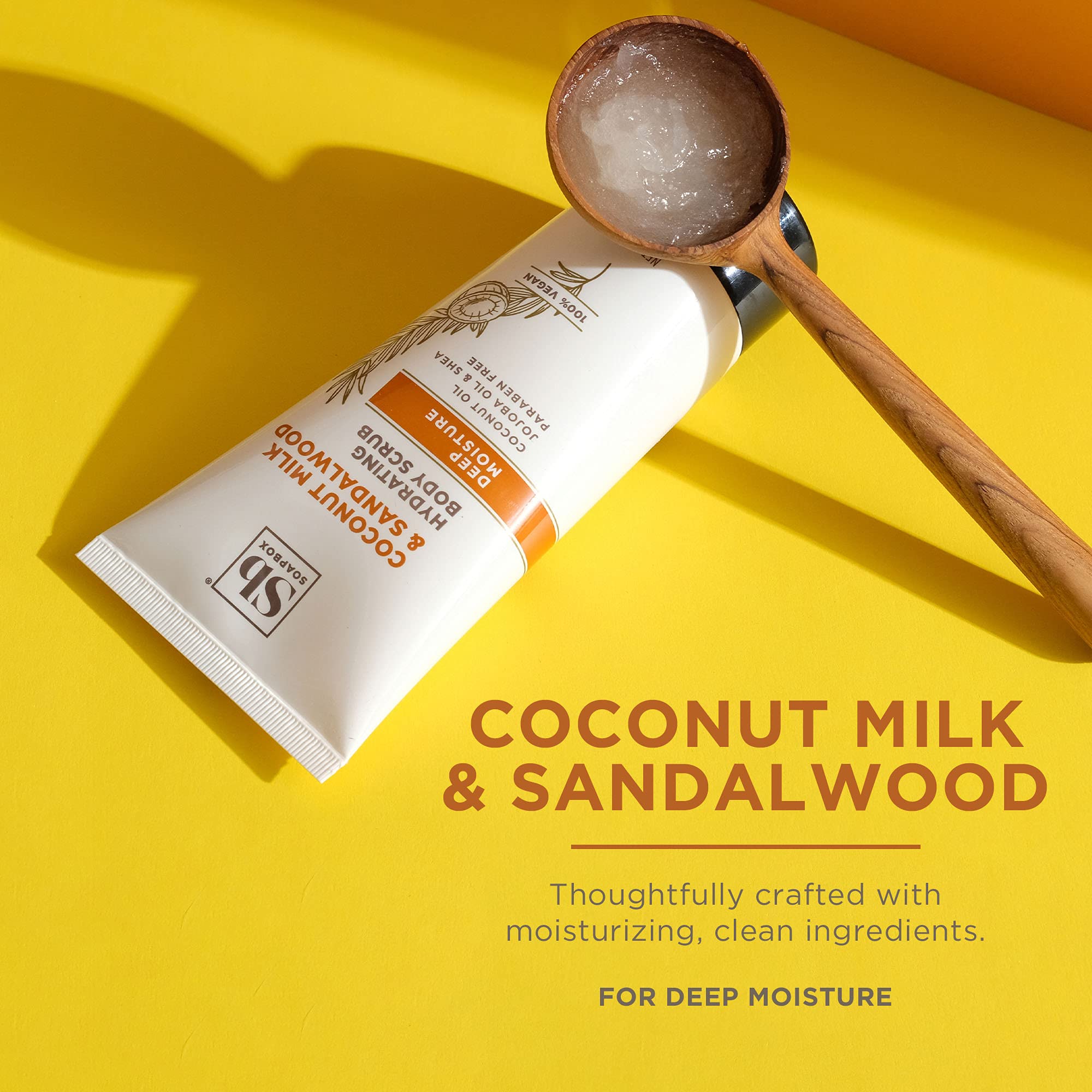 Soapbox Gentle Exfoliating Body Scrub with Coconut Milk & Sandalwood - 6oz Moisturizing Body Scrub for Smooth Skin - Infused with Coconut Oil & Aloe Vera - Perfect for Dry Skin & Post-Shower Hydration