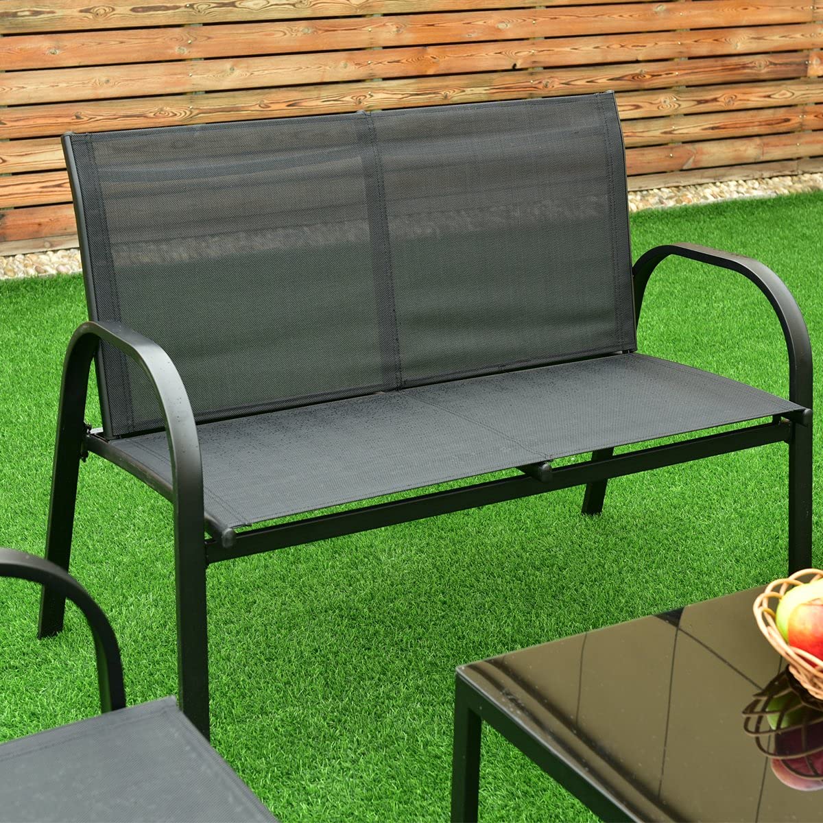 HAPPYGRILL 4-Piece Outdoor Patio Conversation Set with Coffee Table - Garden, Lawn & Backyard Furniture for Relaxing & Entertaining