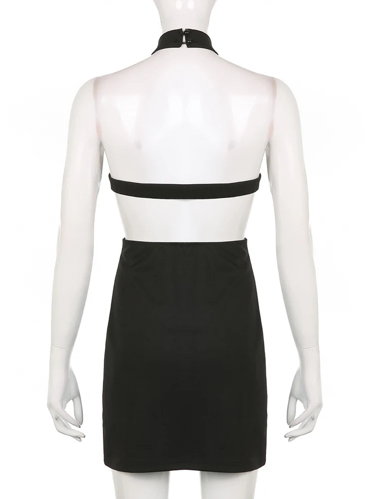Elegant Backless Halter Neck Black Mini Dress - Summer Sleeveless Solid Tank Sundress for Women | Perfect for Beach Parties, Date Nights & Casual Outings
