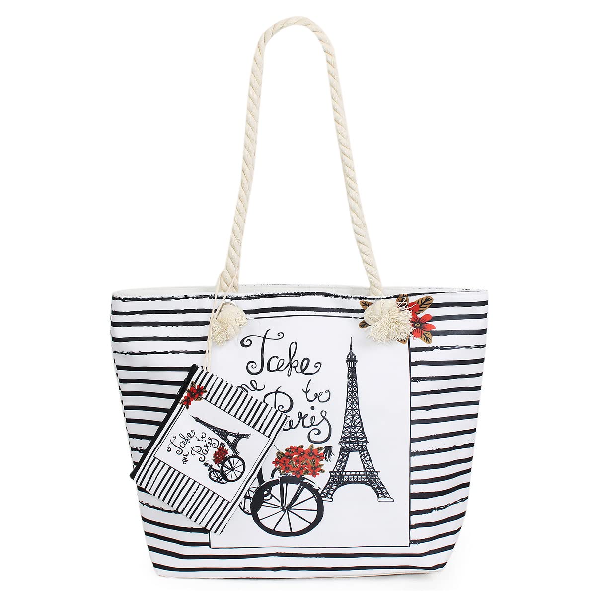 Stylish Large Paris Eiffel Tower Print Canvas Tote Bag - Fashionable Shoulder Handbag for Women - Perfect for Travel, Shopping & Daily Use