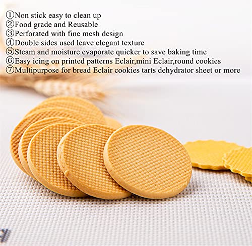 Firsmat 2-Pack Perforated Eclair Mesh Silicone Baking Mats for Bread, Tartlets, Cookies - Non-Stick Oven Sheets (11.8