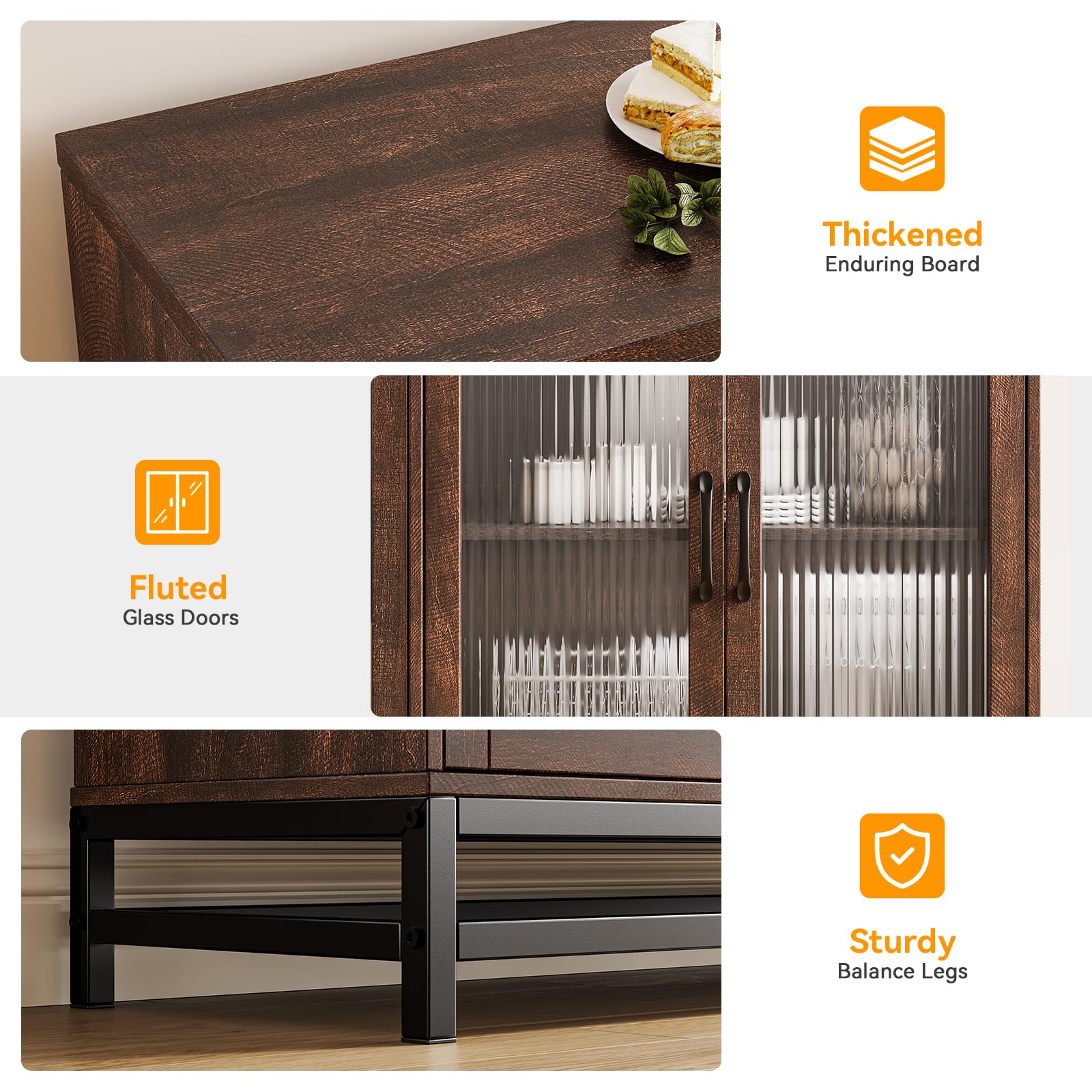 Modern Sideboard Buffet Cabinet - Solid Wood Kitchen Storage with 4 Doors & Adjustable Shelves for Dining Room, Living Room, Hallway | Perfect for Coffee Bar Setup, Home Organization & Entertaining Guests
