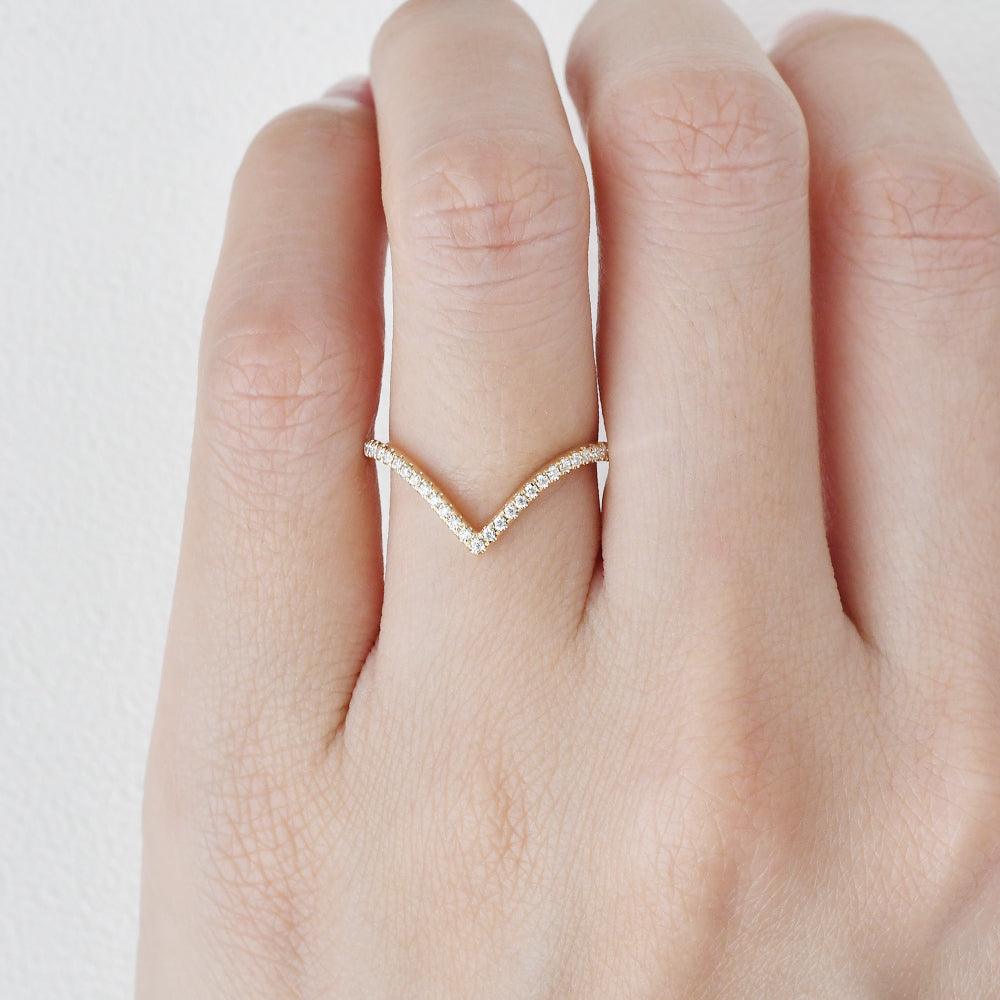 Minimalist Chevron Moissanite Stacking Band Ring for Women - Dainty Wedding Stackable Rings for Bridal, Anniversary & Everyday Jewelry