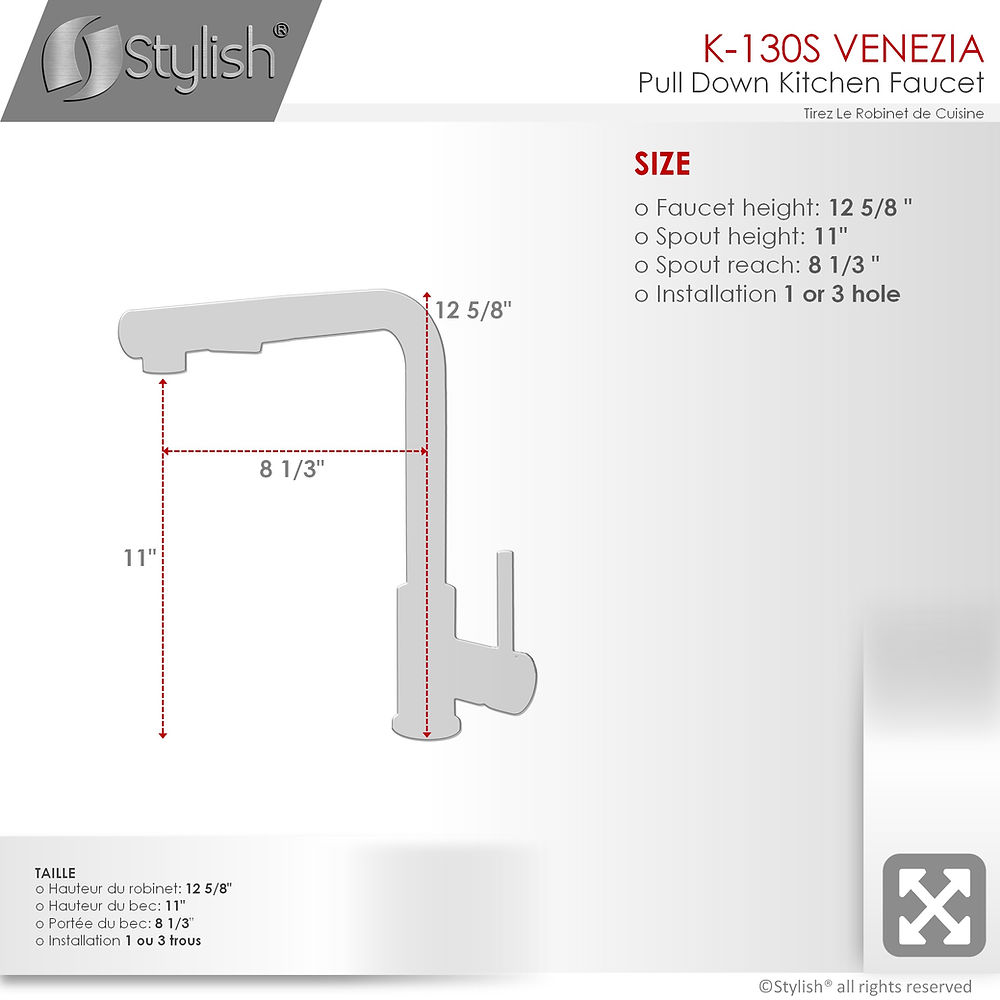 VENEZIA Single Handle Pull Down Kitchen Faucet - Modern Stainless Steel Design for Easy Cooking & Dishwashing | Perfect for Home & Restaurant Use